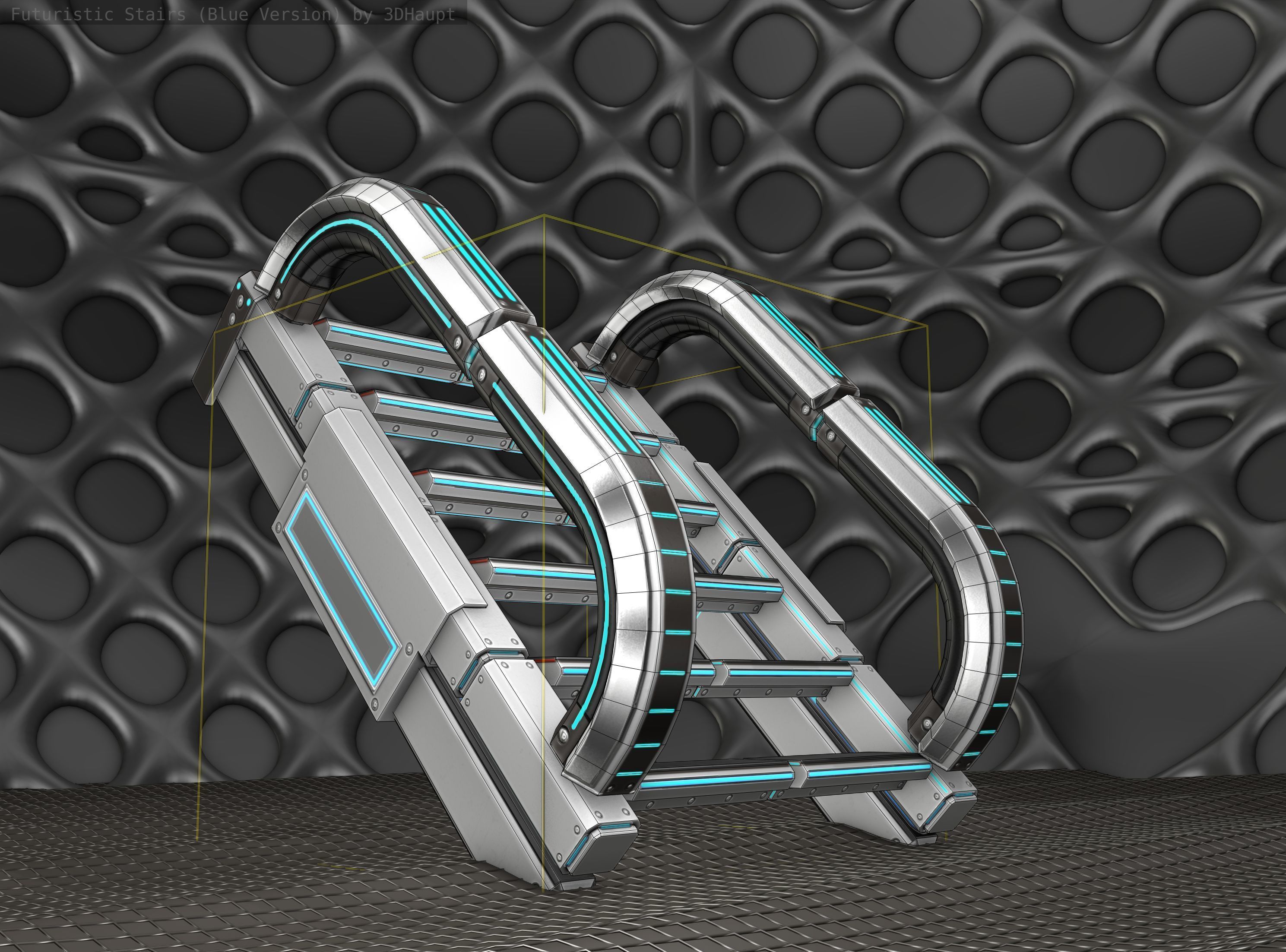 Sci-Fi Stairs - 10 - Silver Blue Neon Light Version Low-poly 3D model_22