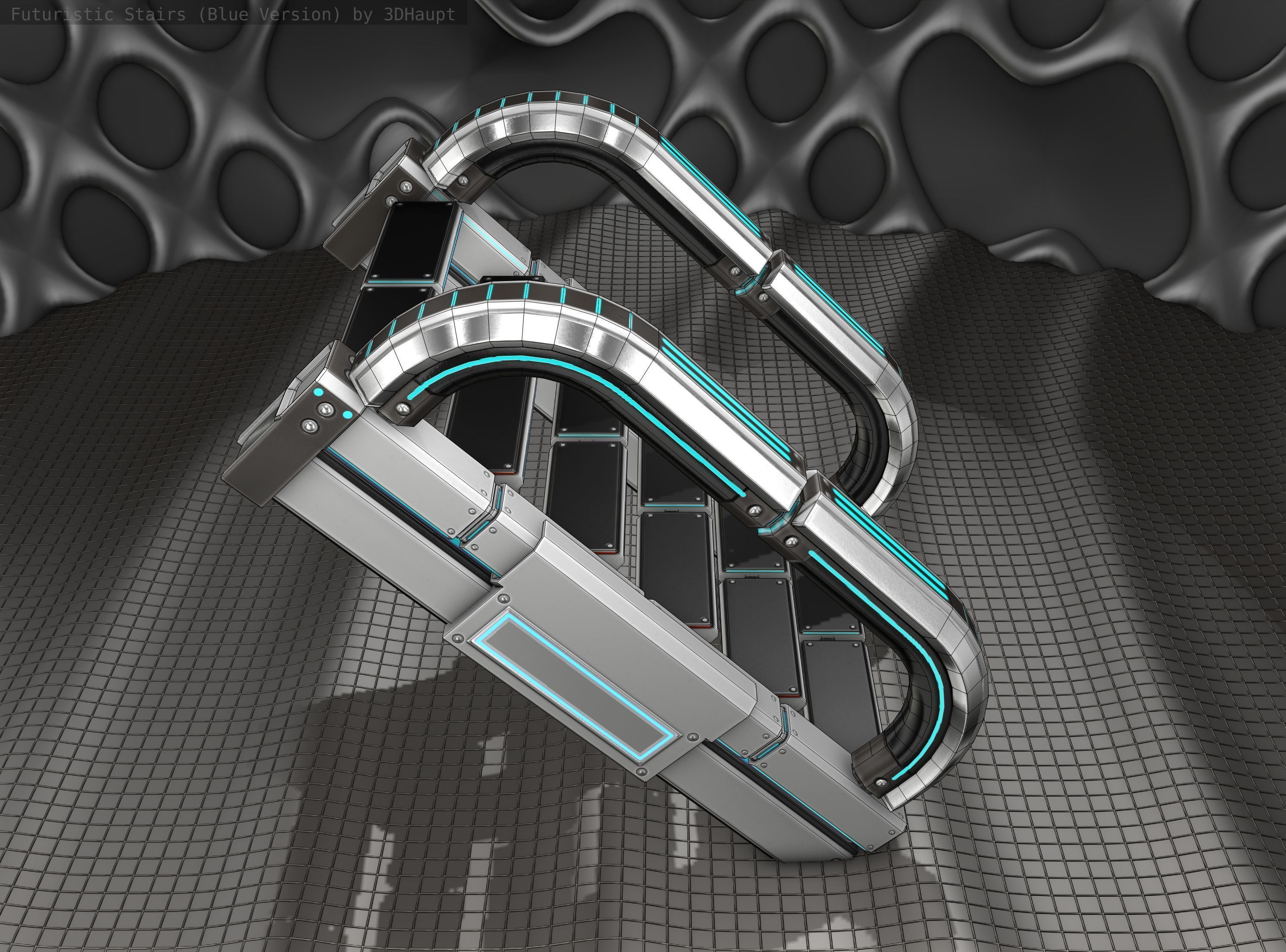 Sci-Fi Stairs - 10 - Silver Blue Neon Light Version Low-poly 3D model_6