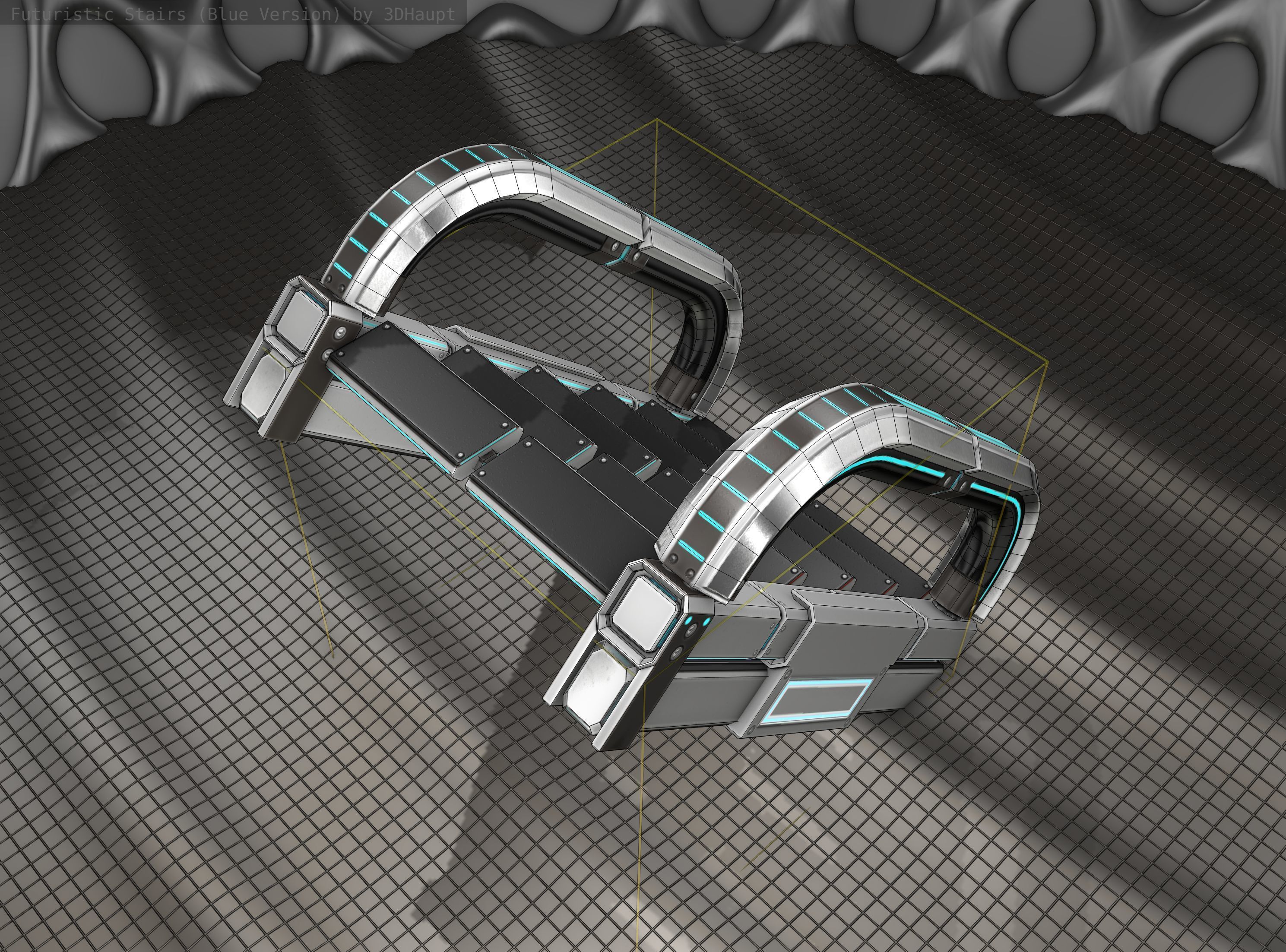 Sci-Fi Stairs - 10 - Silver Blue Neon Light Version Low-poly 3D model_18