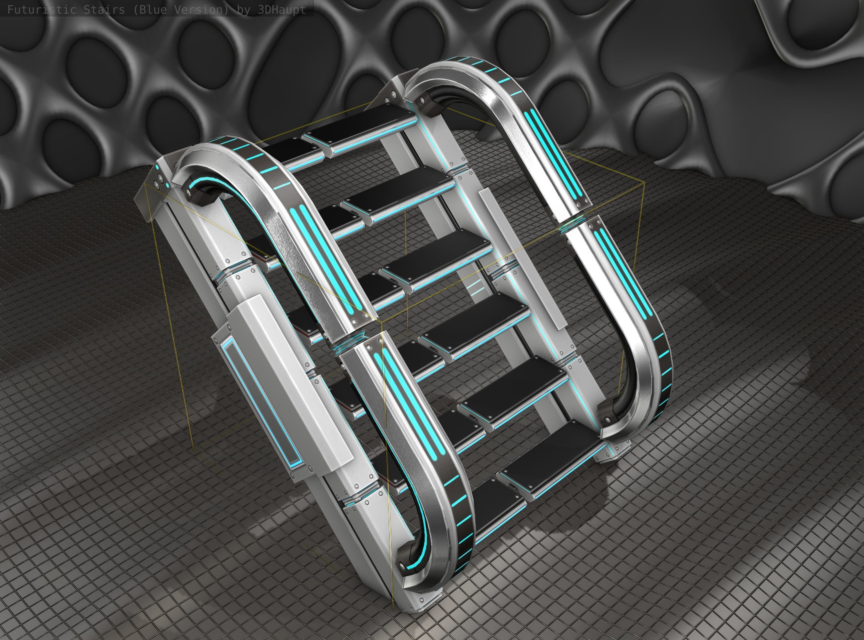 Sci-Fi Stairs - 10 - Silver Blue Neon Light Version Low-poly 3D model_7