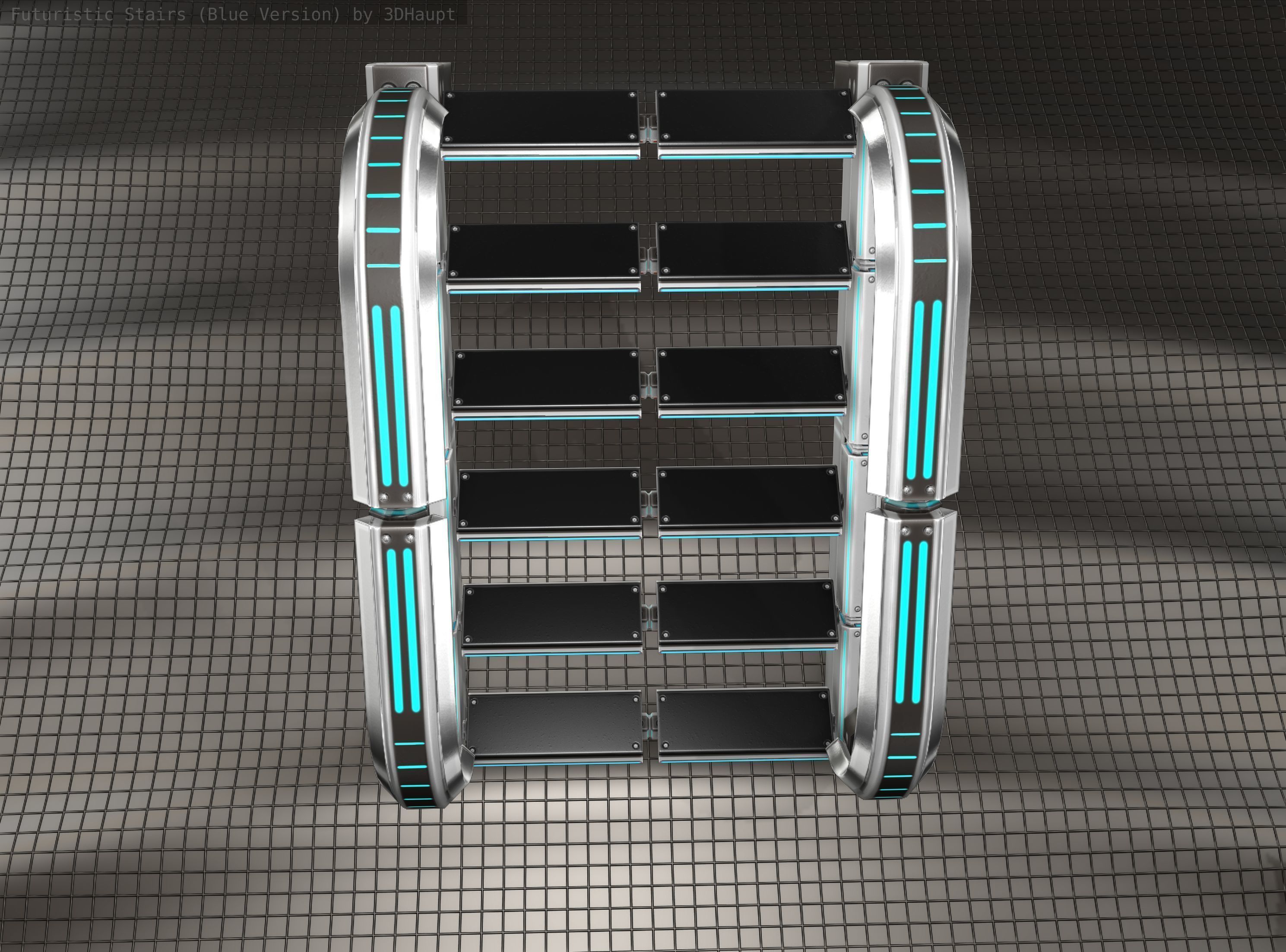 Sci-Fi Stairs - 10 - Silver Blue Neon Light Version Low-poly 3D model_15