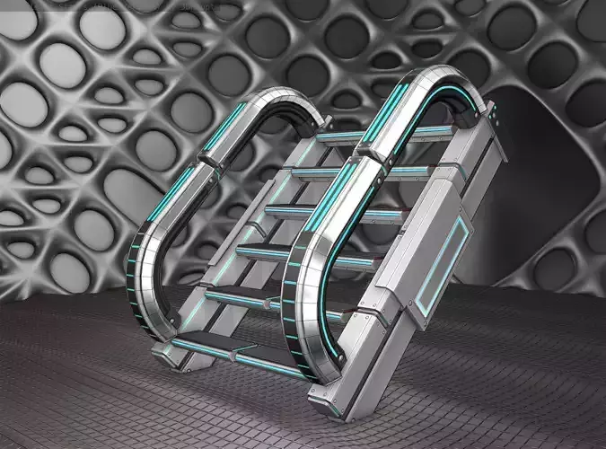 Sci-Fi Stairs - 10 - Silver Blue Neon Light Version