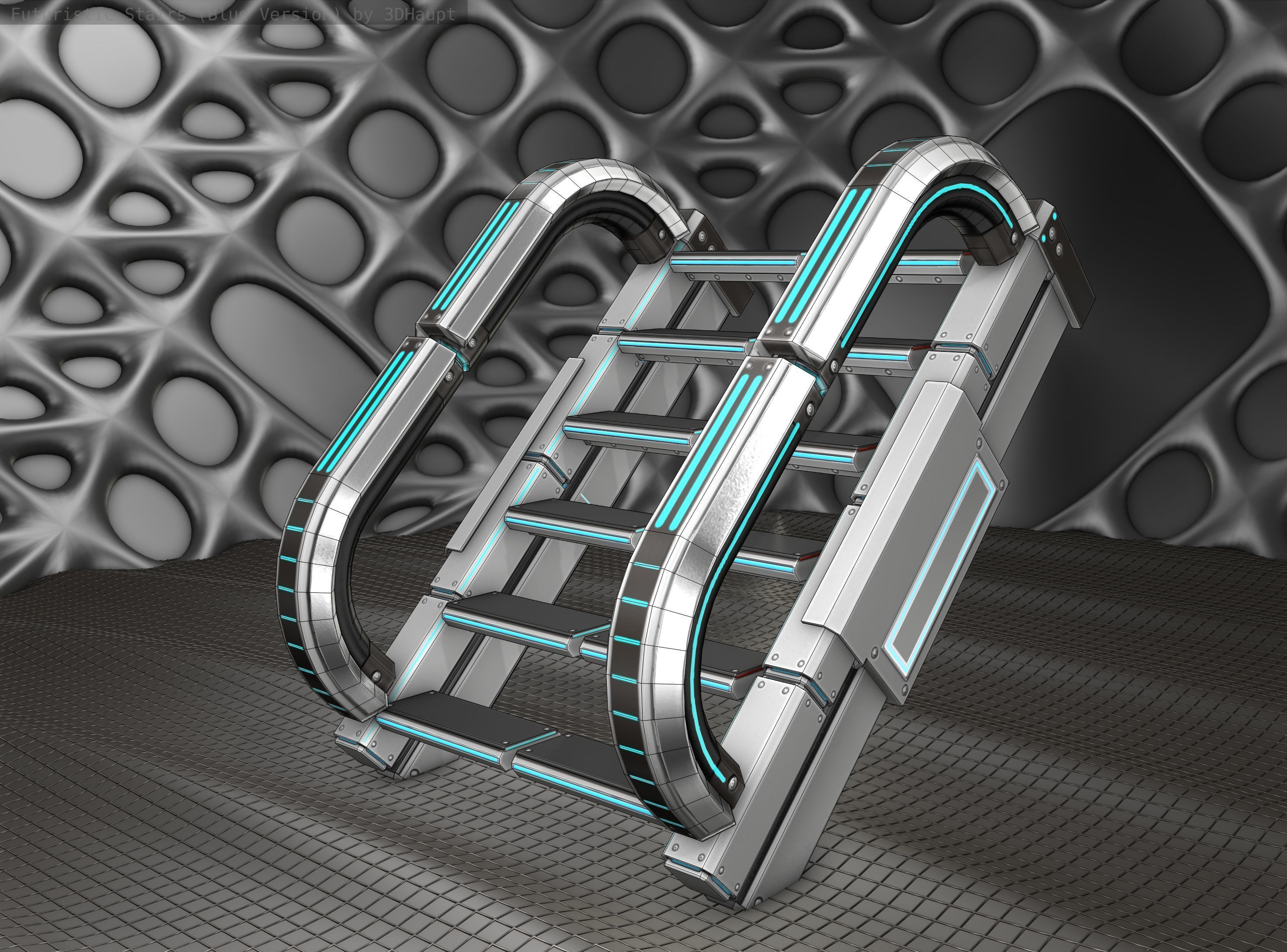 Sci-Fi Stairs - 10 - Silver Blue Neon Light Version Low-poly 3D model_23