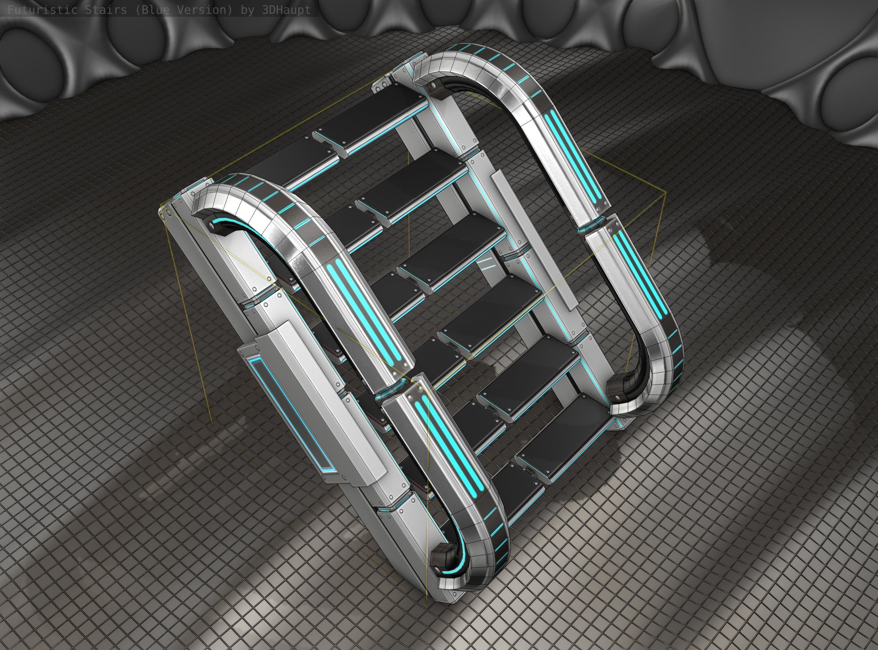 Sci-Fi Stairs - 11 - Silver Blue Neon Light Version Low-poly 3D model_19