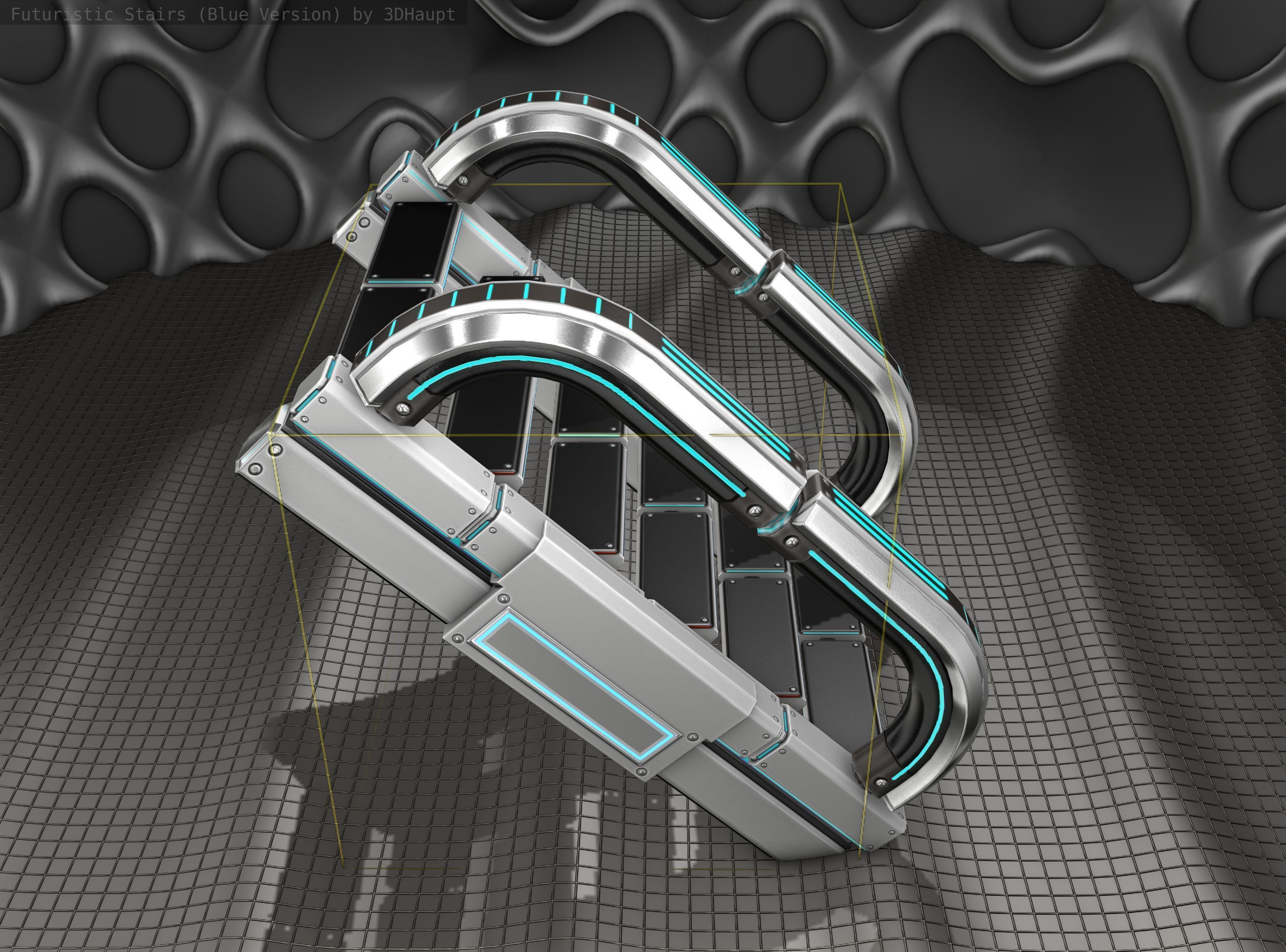 Sci-Fi Stairs - 11 - Silver Blue Neon Light Version Low-poly 3D model_5