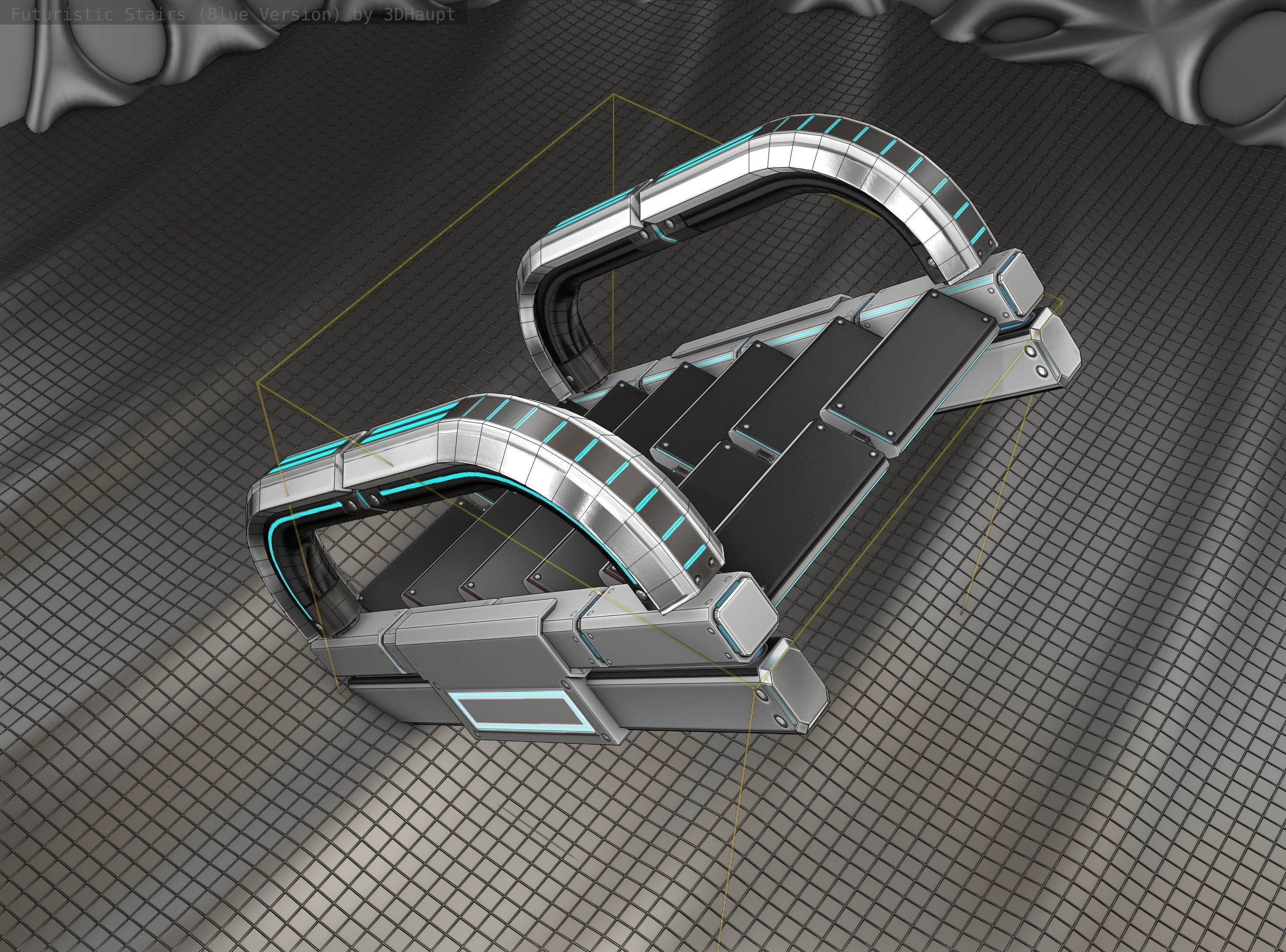 Sci-Fi Stairs - 11 - Silver Blue Neon Light Version Low-poly 3D model_17