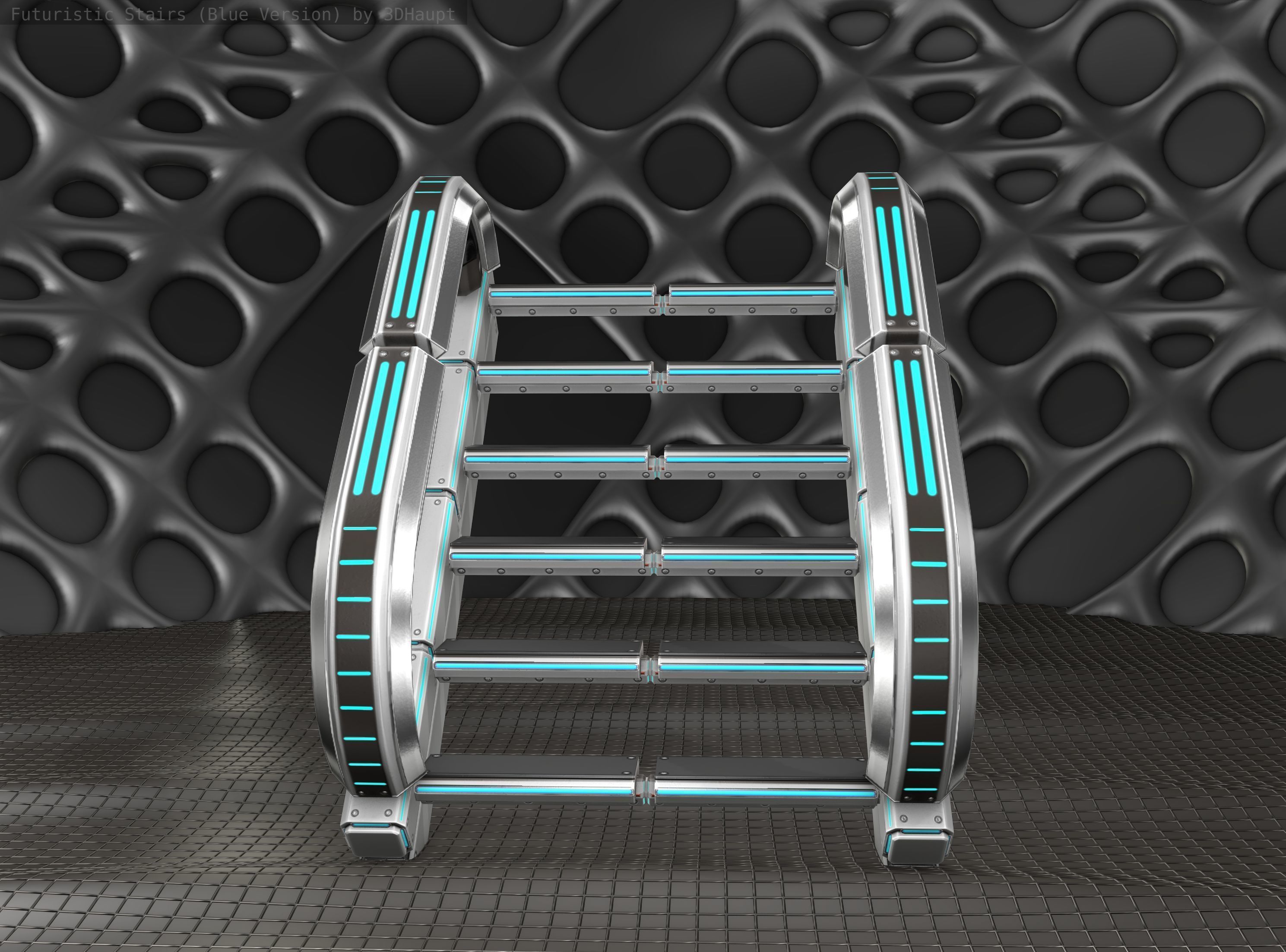 Sci-Fi Stairs - 11 - Silver Blue Neon Light Version Low-poly 3D model_14
