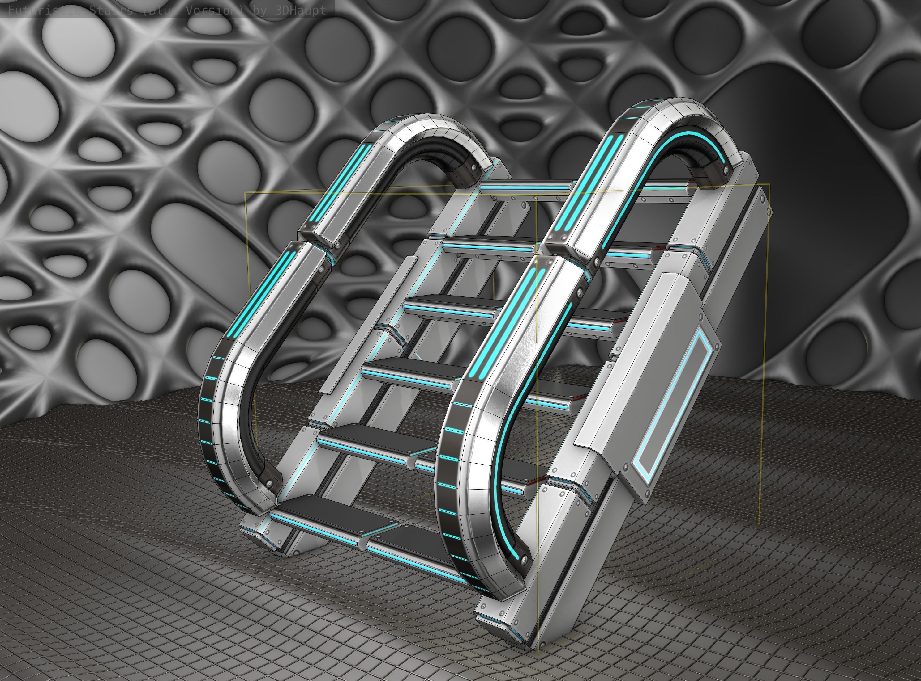 Sci-Fi Stairs - 11 - Silver Blue Neon Light Version Low-poly 3D model_23