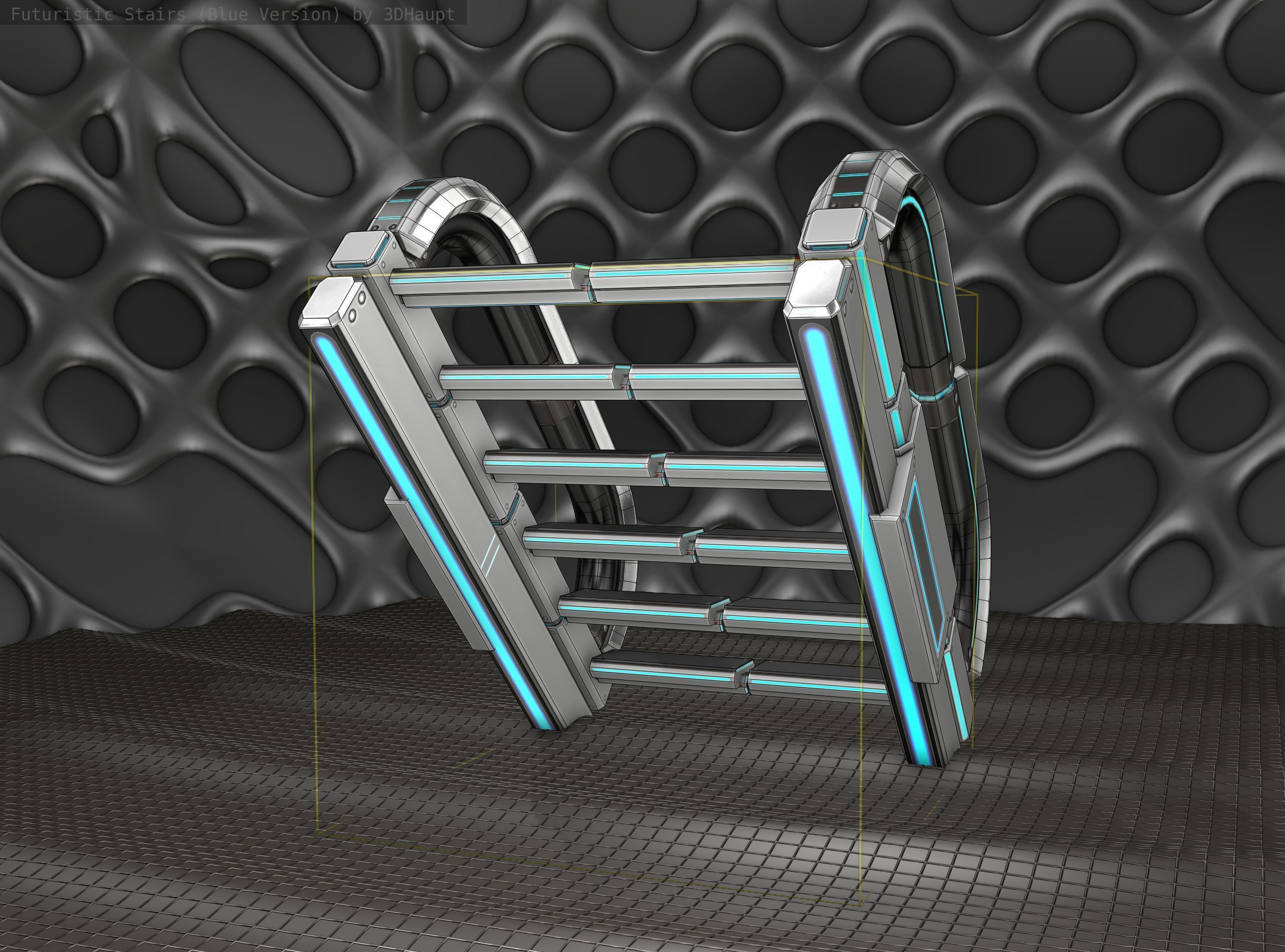 Sci-Fi Stairs - 11 - Silver Blue Neon Light Version Low-poly 3D model_11
