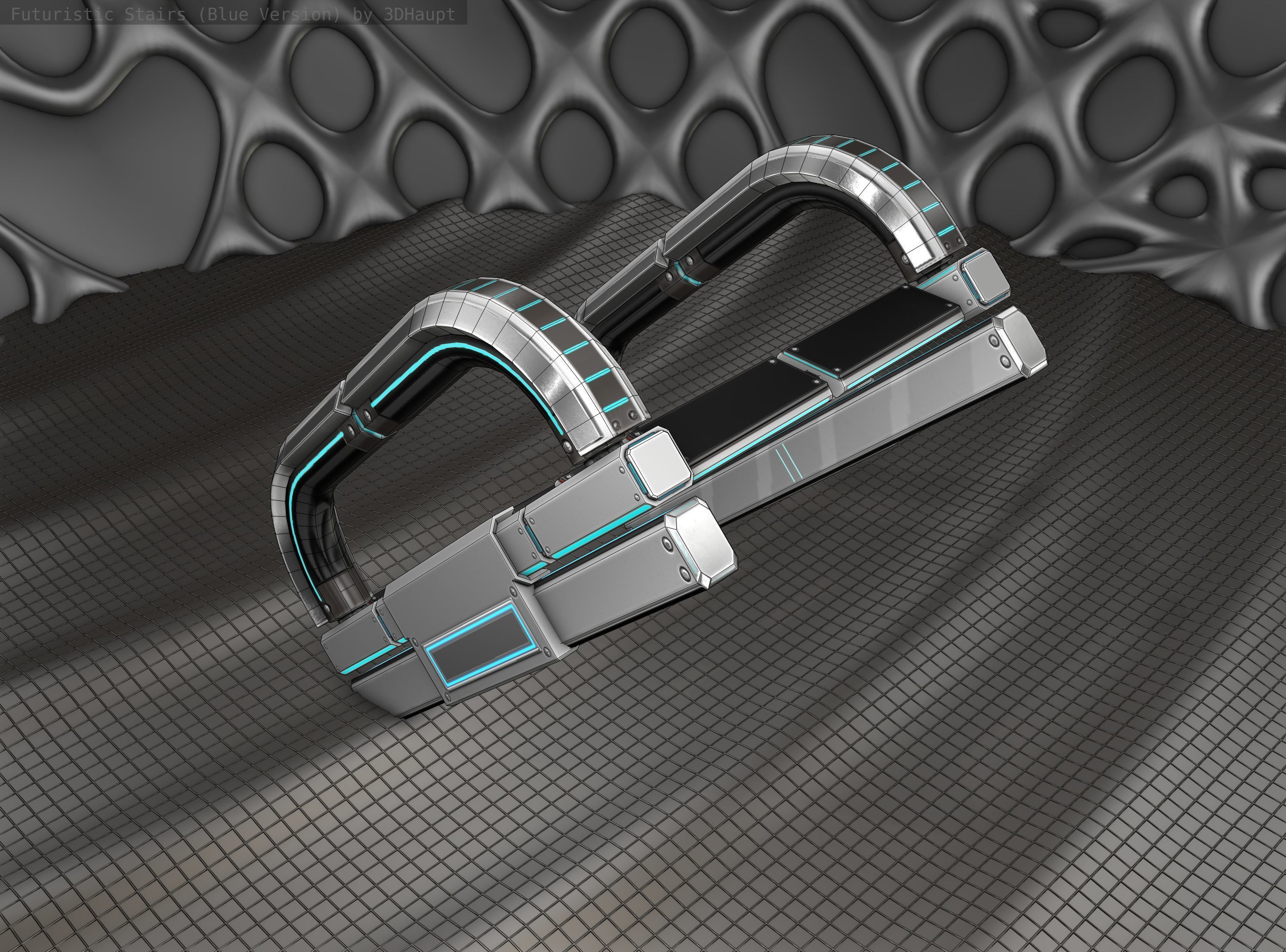 Sci-Fi Stairs - 11 - Silver Blue Neon Light Version Low-poly 3D model_2