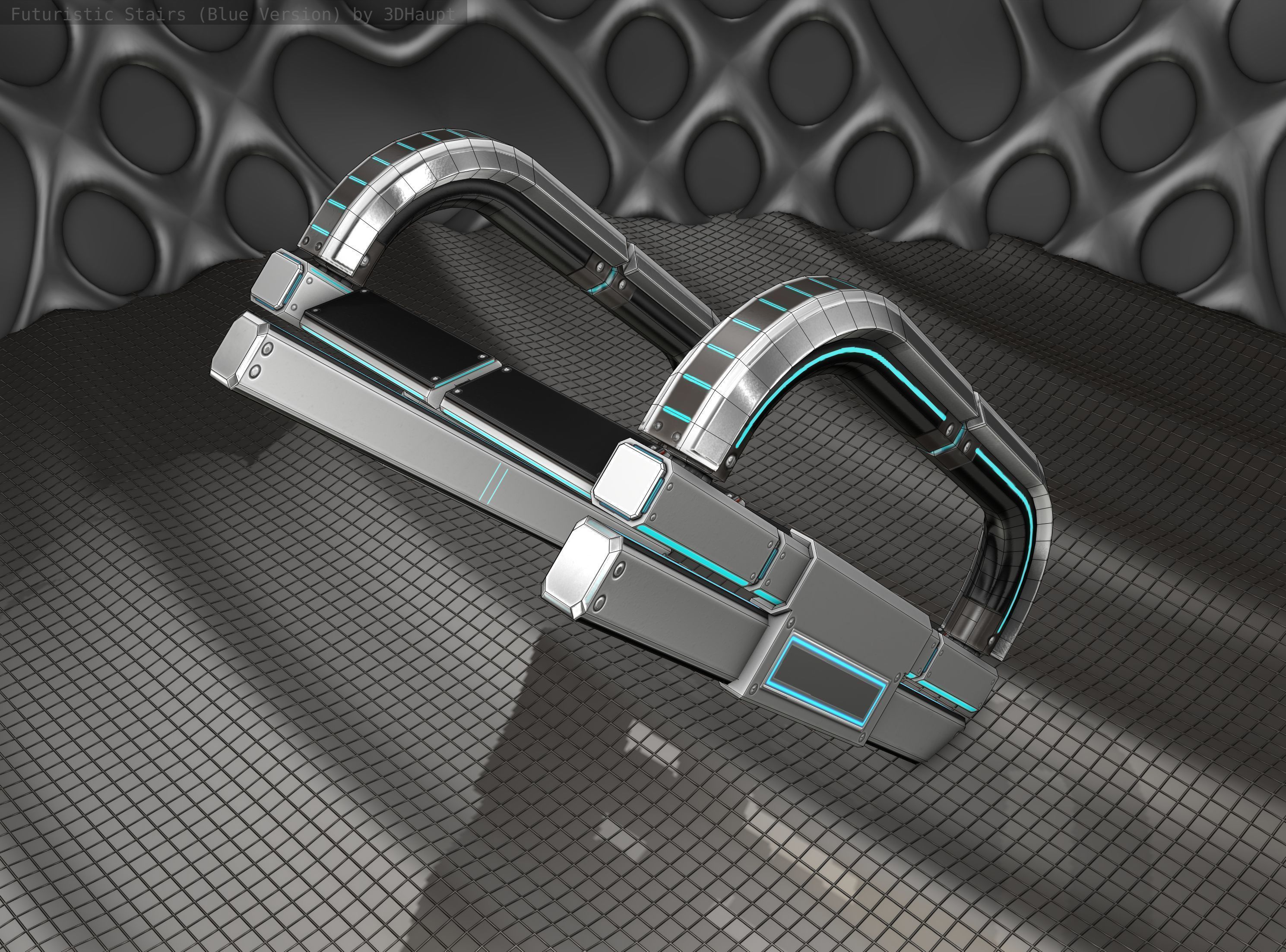 Sci-Fi Stairs - 11 - Silver Blue Neon Light Version Low-poly 3D model_4