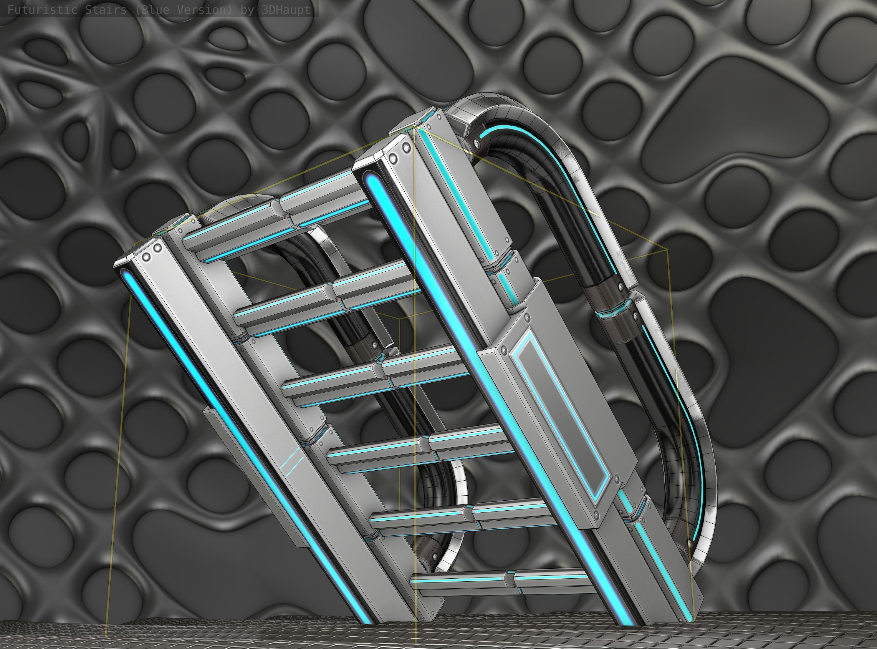 Sci-Fi Stairs - 11 - Silver Blue Neon Light Version Low-poly 3D model_21