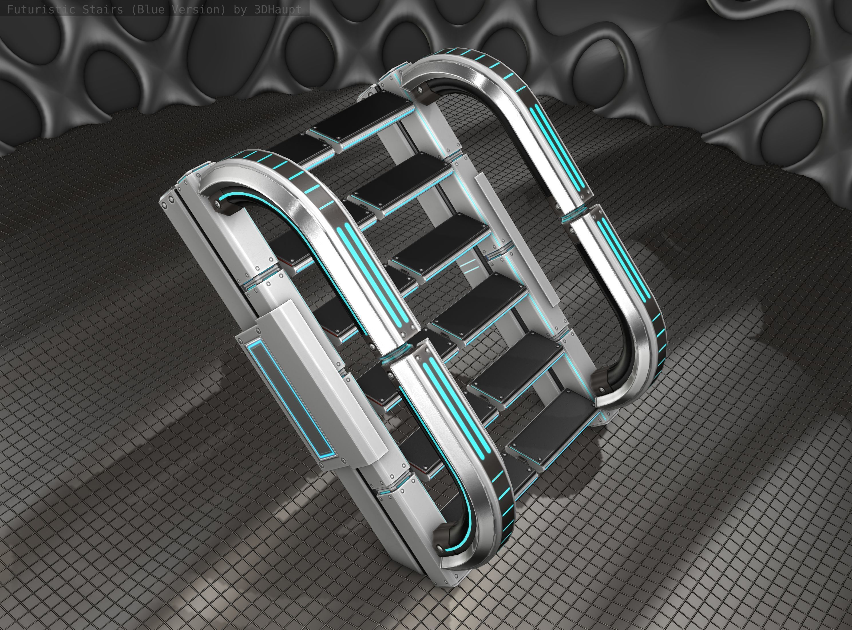 Sci-Fi Stairs - 11 - Silver Blue Neon Light Version Low-poly 3D model_20