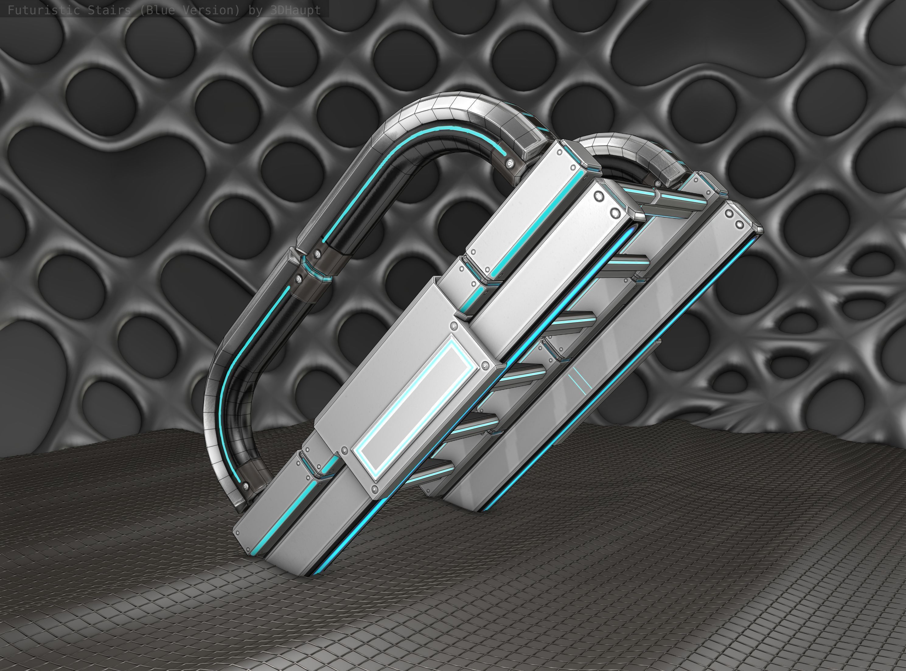 Sci-Fi Stairs - 11 - Silver Blue Neon Light Version Low-poly 3D model_10