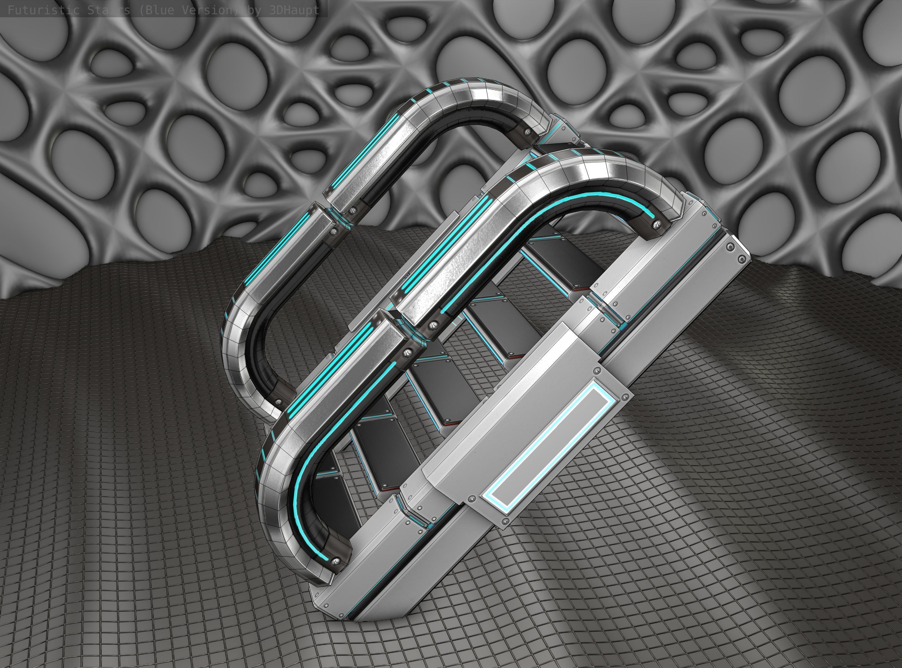 Sci-Fi Stairs - 11 - Silver Blue Neon Light Version Low-poly 3D model_24