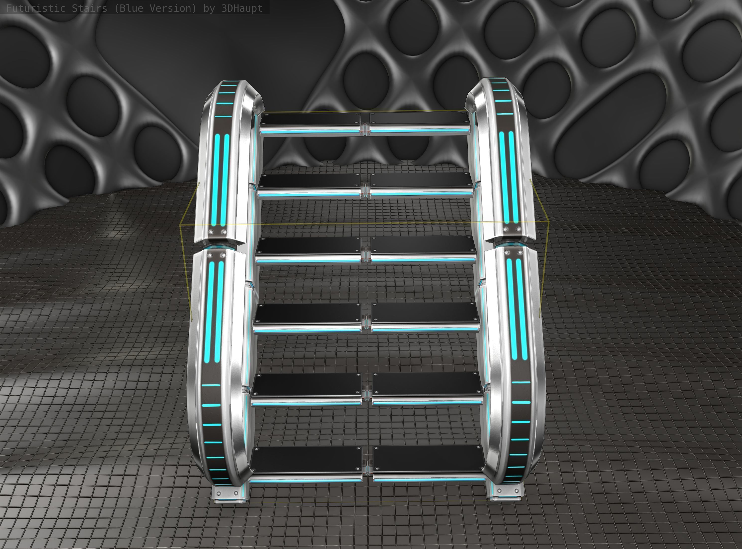 Sci-Fi Stairs - 11 - Silver Blue Neon Light Version Low-poly 3D model_7