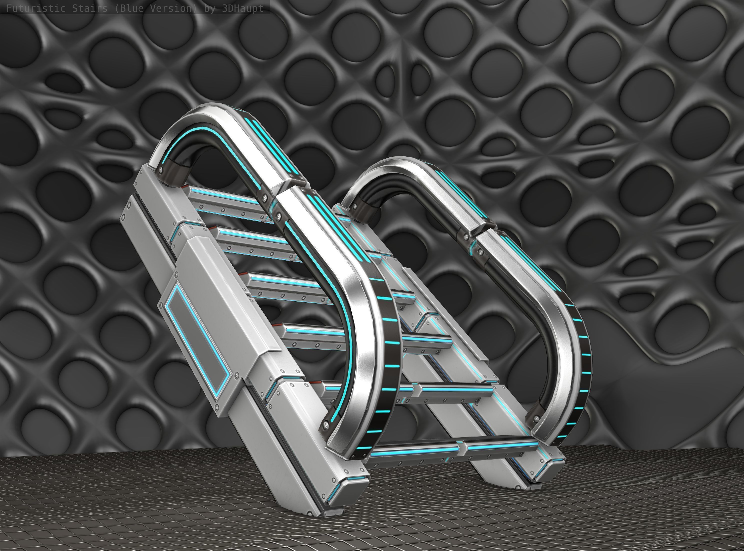 Sci-Fi Stairs - 11 - Silver Blue Neon Light Version Low-poly 3D model_22