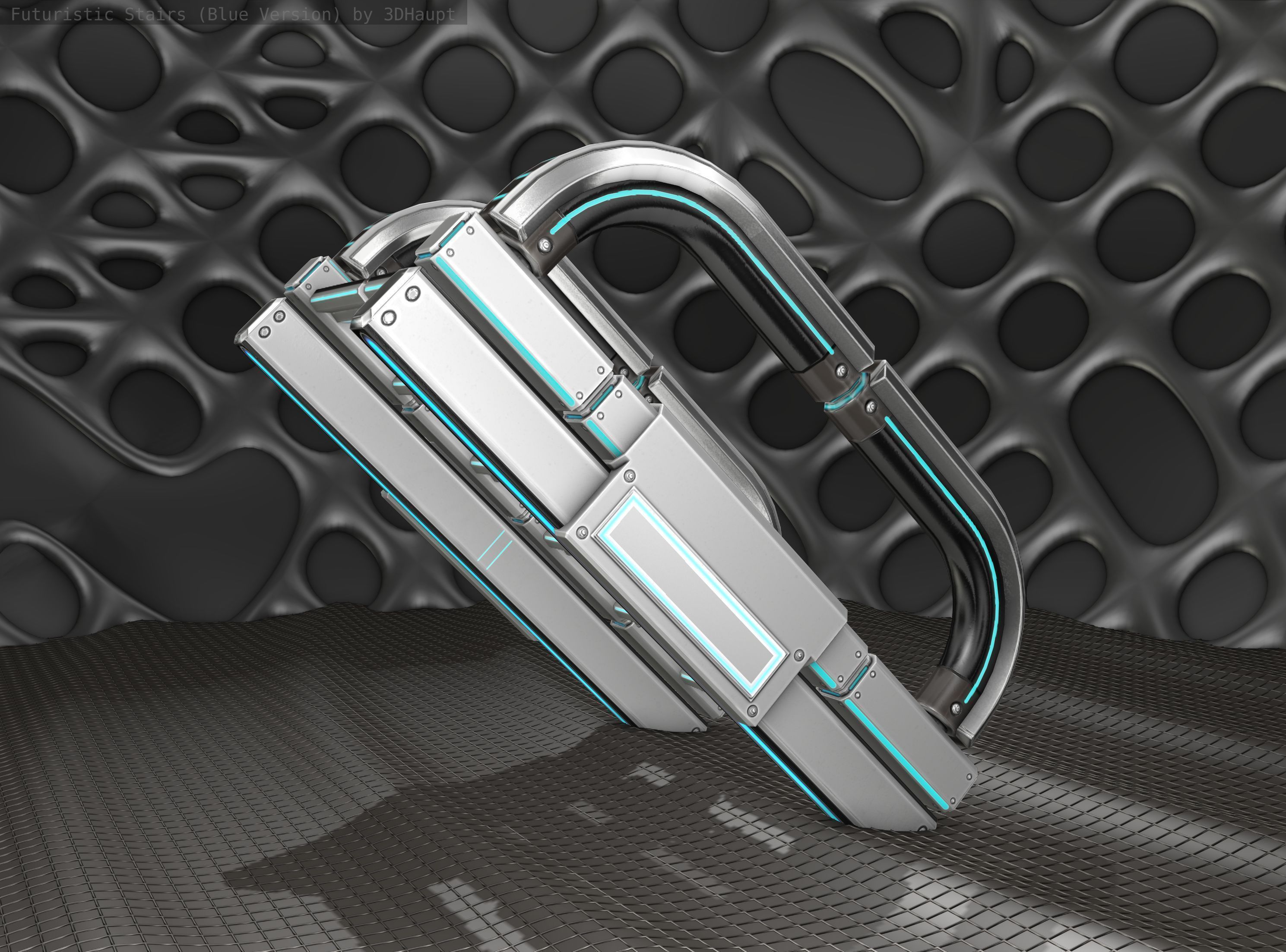 Sci-Fi Stairs - 11 - Silver Blue Neon Light Version Low-poly 3D model_12