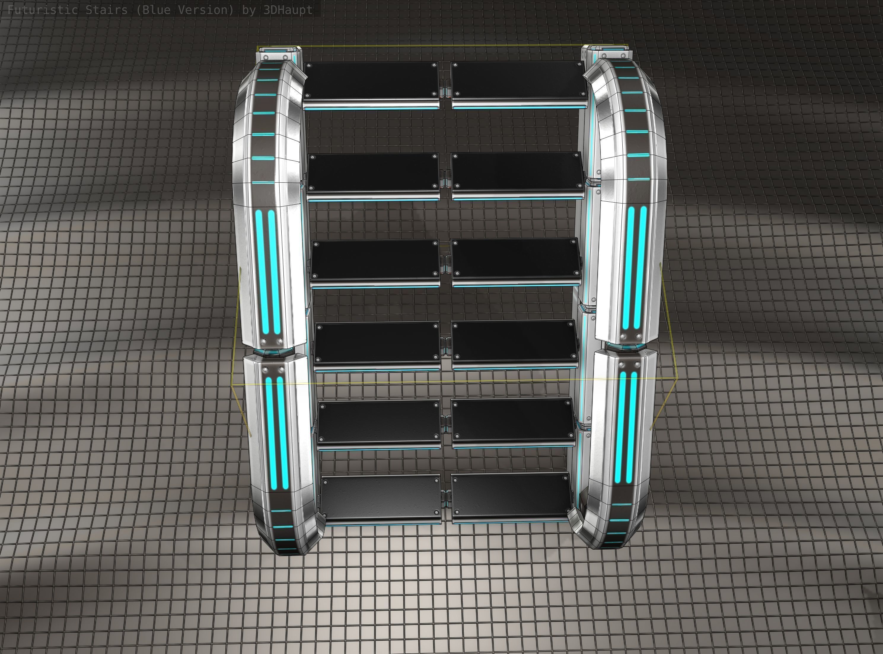 Sci-Fi Stairs - 11 - Silver Blue Neon Light Version Low-poly 3D model_15