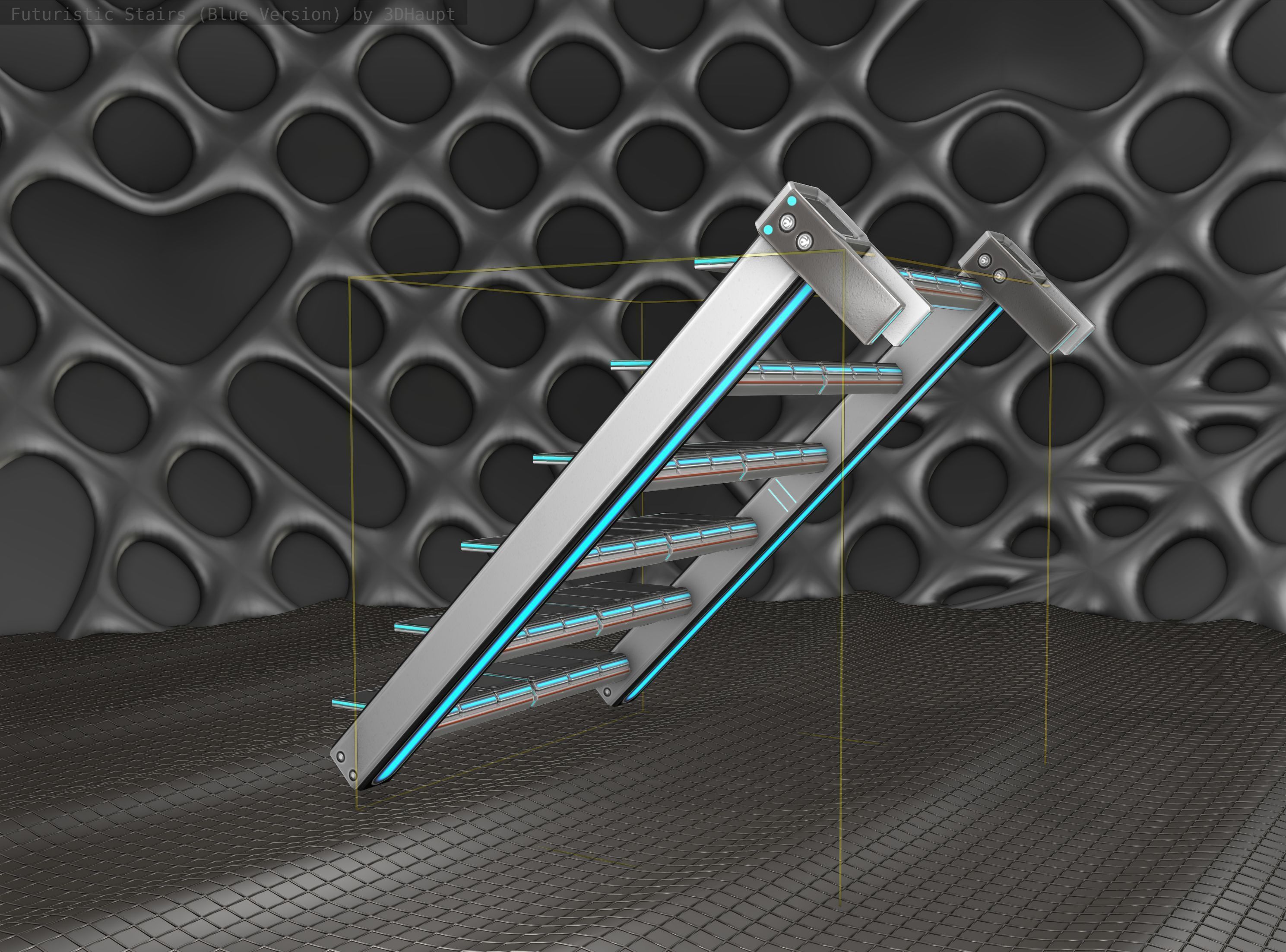 Sci-Fi Stairs - 14 - Silver Blue Neon Light Version Low-poly 3D model_11