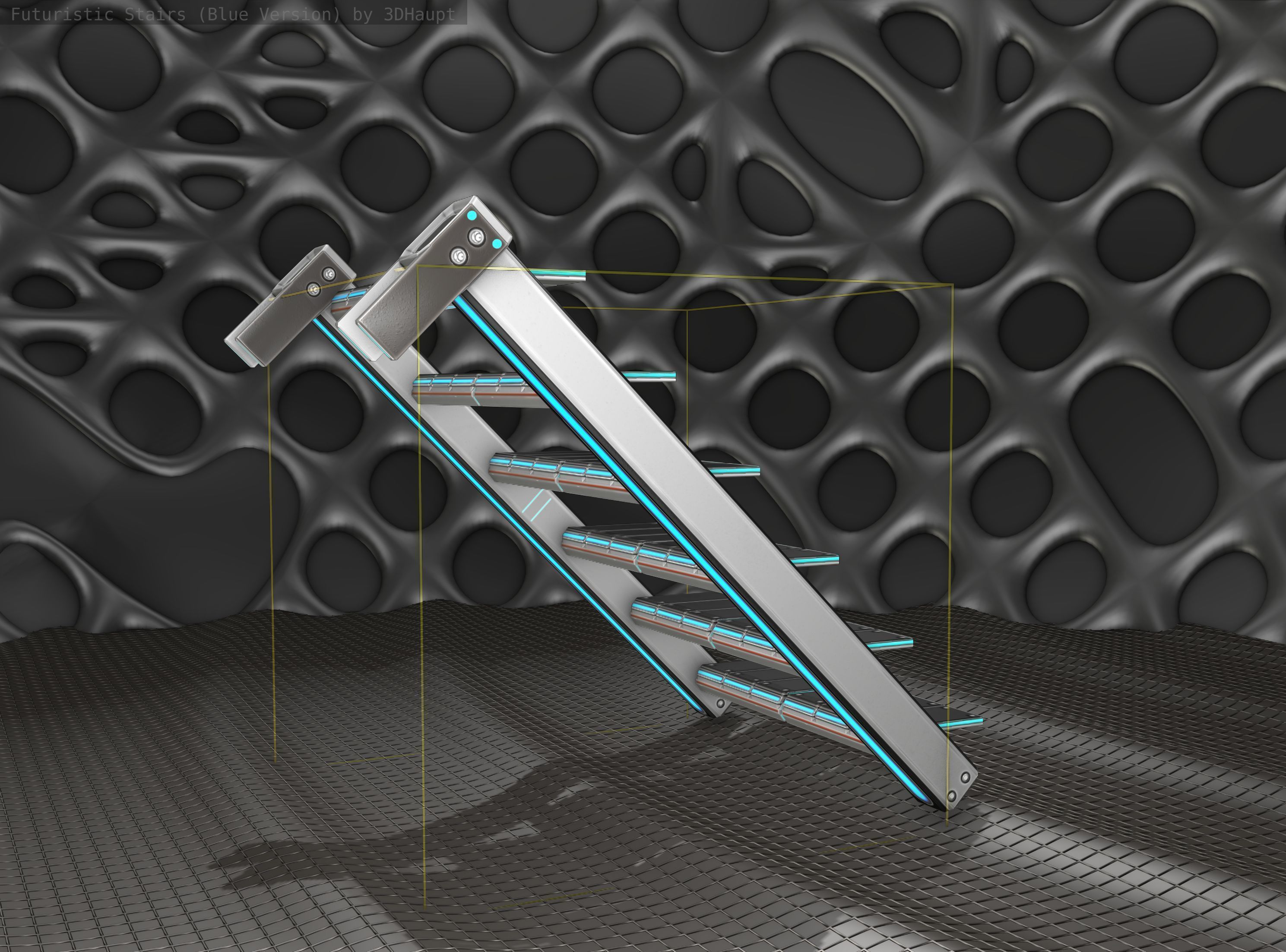 Sci-Fi Stairs - 14 - Silver Blue Neon Light Version Low-poly 3D model_13