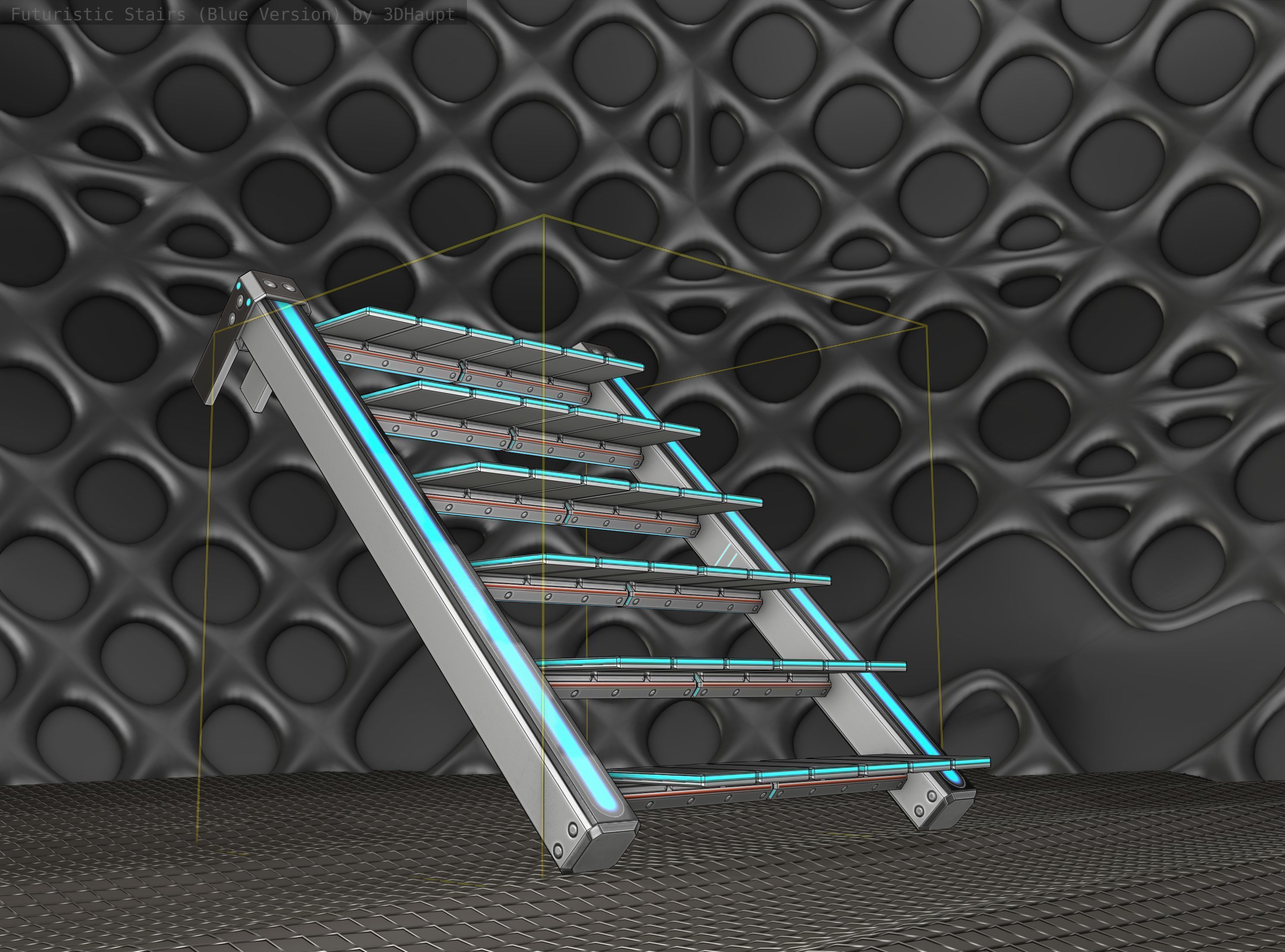 Sci-Fi Stairs - 14 - Silver Blue Neon Light Version Low-poly 3D model_23