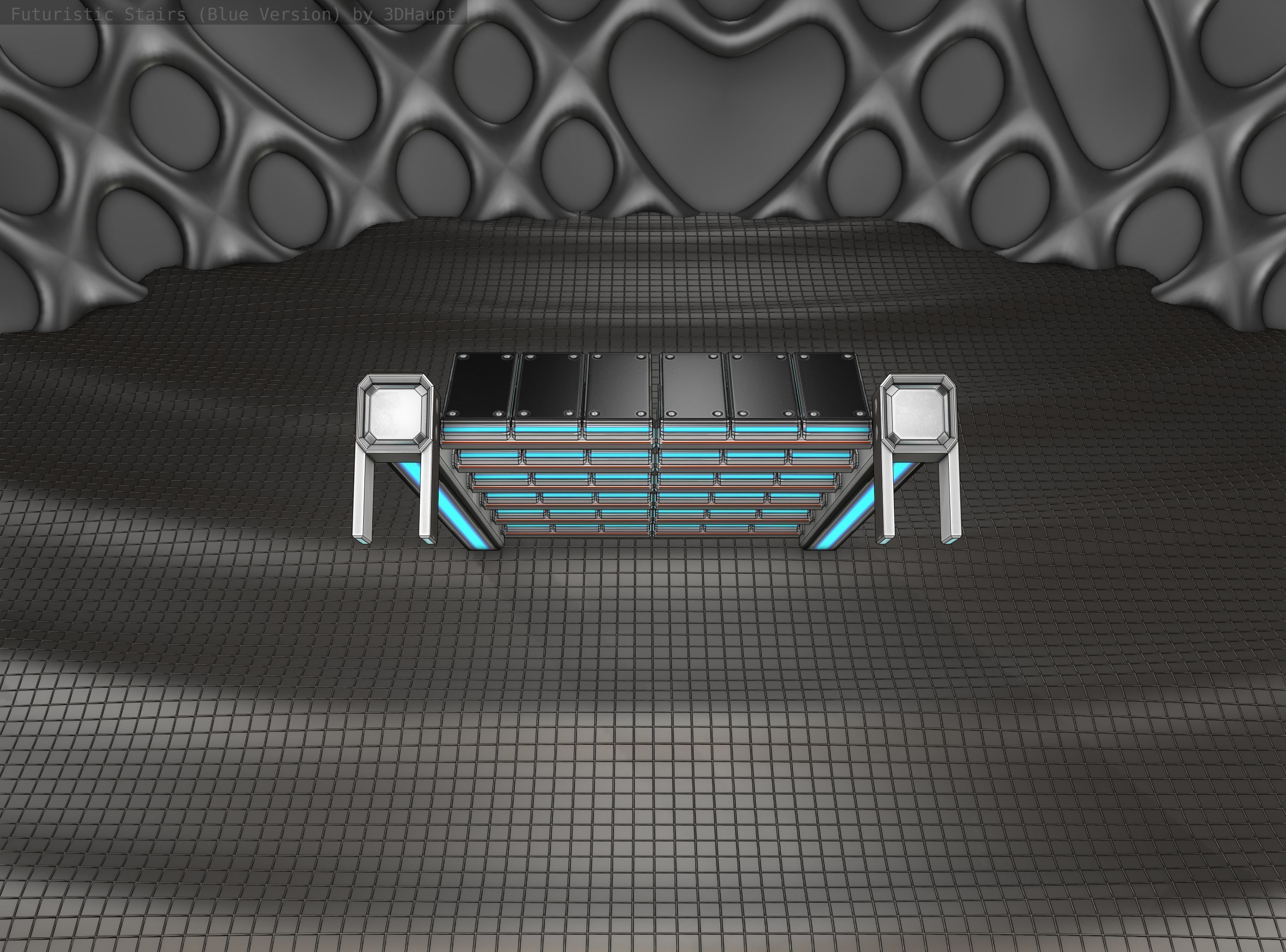 Sci-Fi Stairs - 14 - Silver Blue Neon Light Version Low-poly 3D model_4