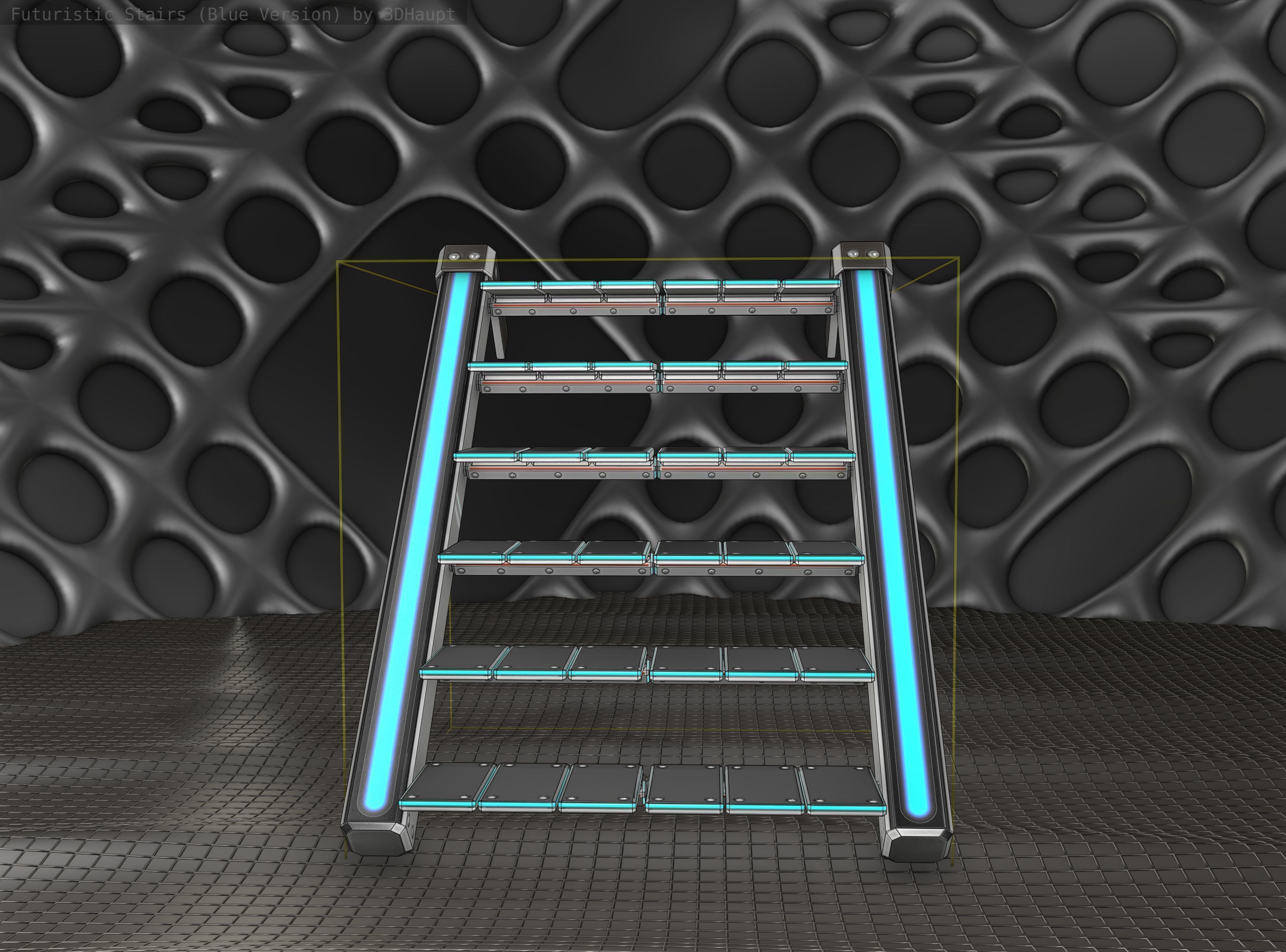 Sci-Fi Stairs - 14 - Silver Blue Neon Light Version Low-poly 3D model_15