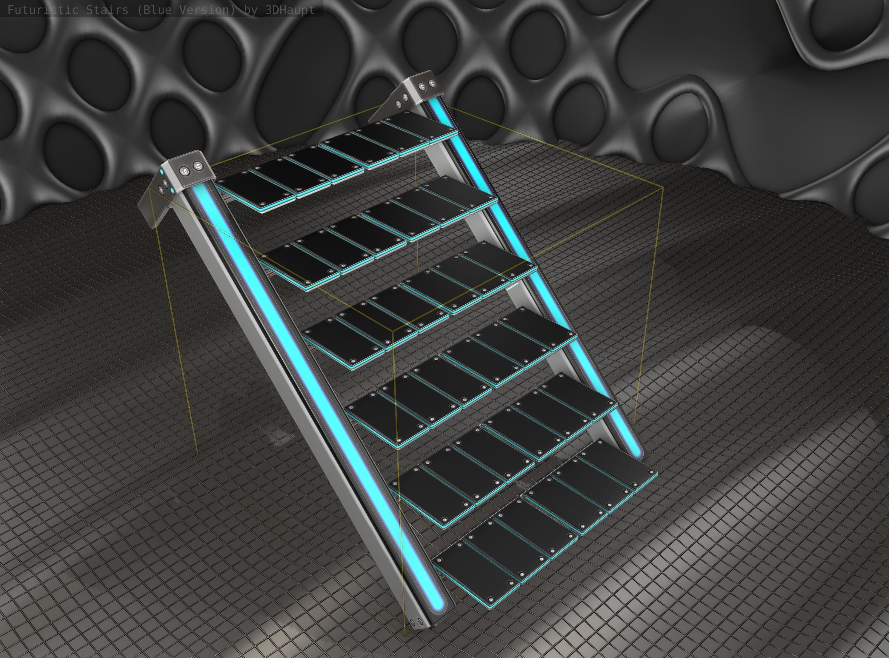 Sci-Fi Stairs - 14 - Silver Blue Neon Light Version Low-poly 3D model_7