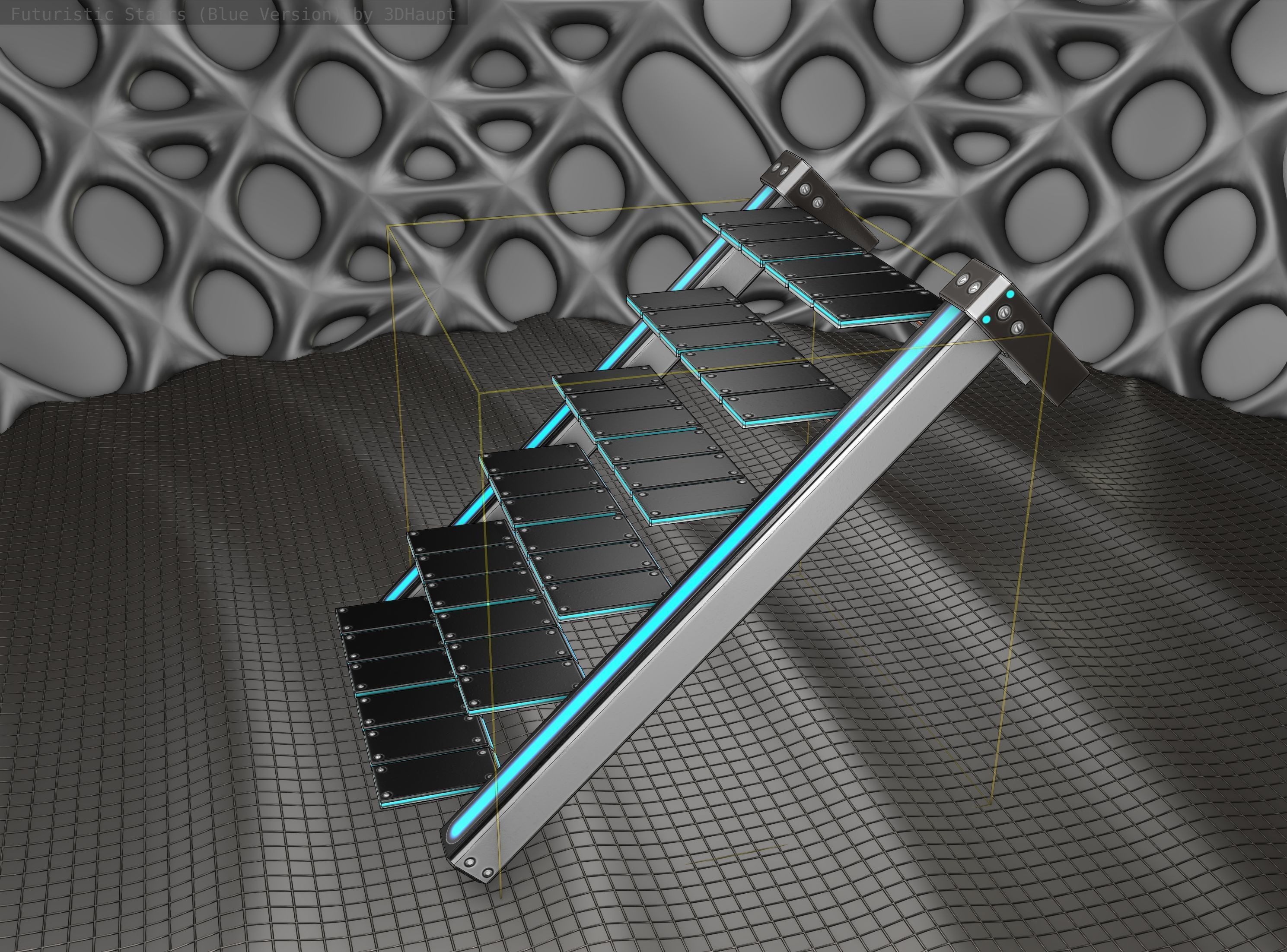 Sci-Fi Stairs - 14 - Silver Blue Neon Light Version Low-poly 3D model_25