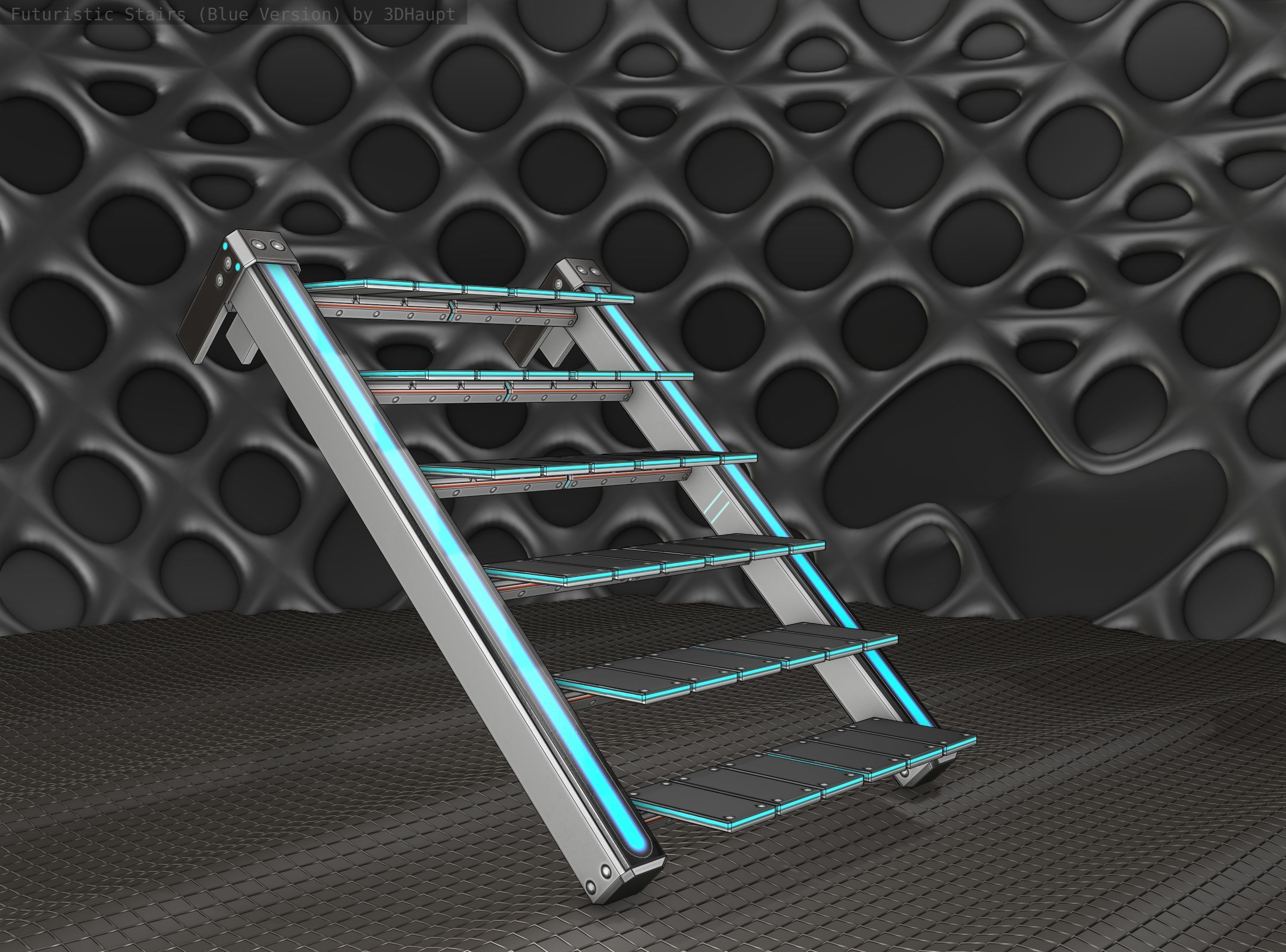 Sci-Fi Stairs - 14 - Silver Blue Neon Light Version Low-poly 3D model_14