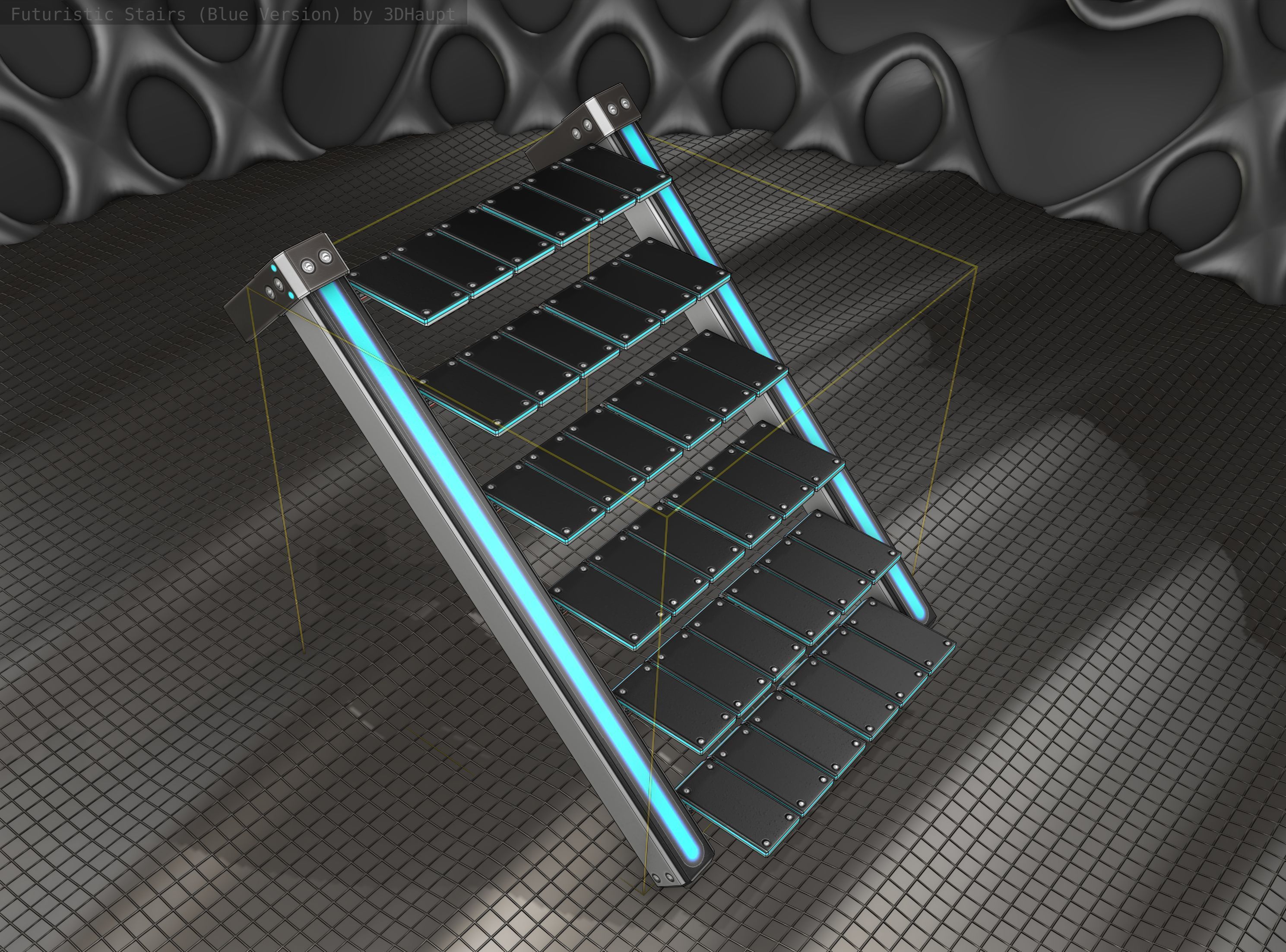 Sci-Fi Stairs - 14 - Silver Blue Neon Light Version Low-poly 3D model_21