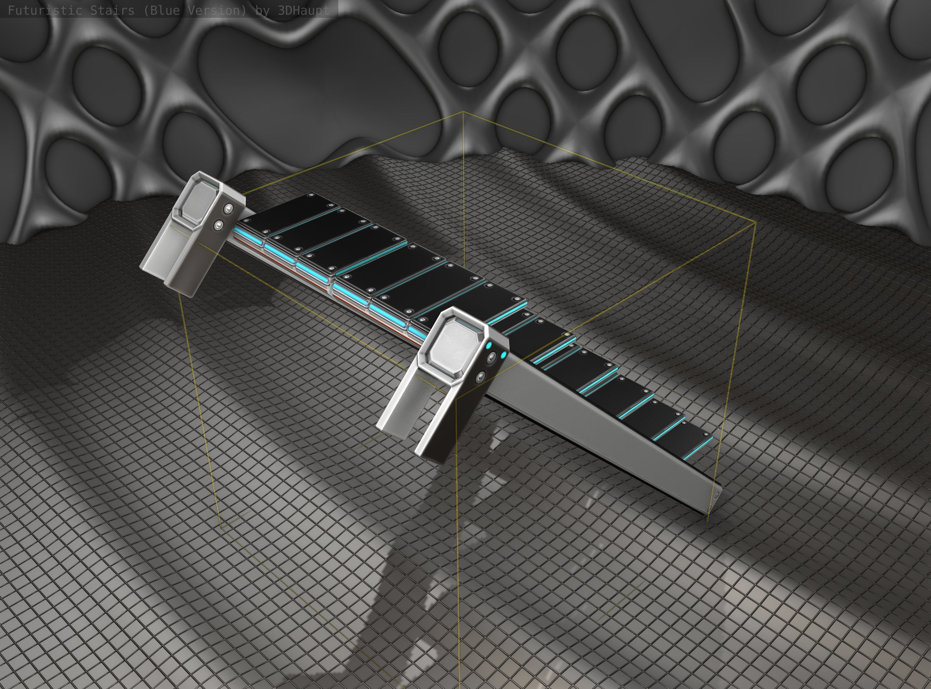 Sci-Fi Stairs - 14 - Silver Blue Neon Light Version Low-poly 3D model_5