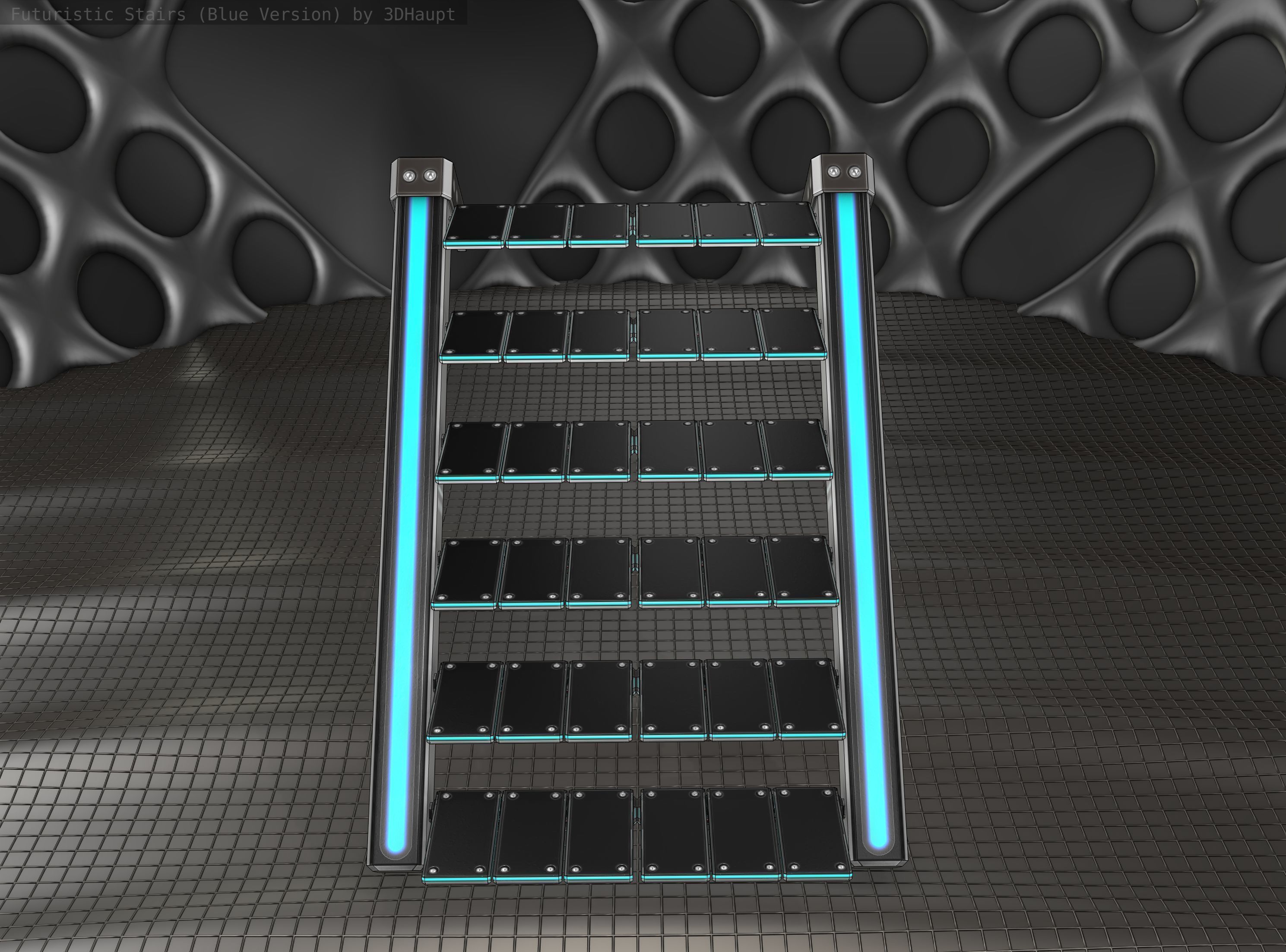 Sci-Fi Stairs - 14 - Silver Blue Neon Light Version Low-poly 3D model_8