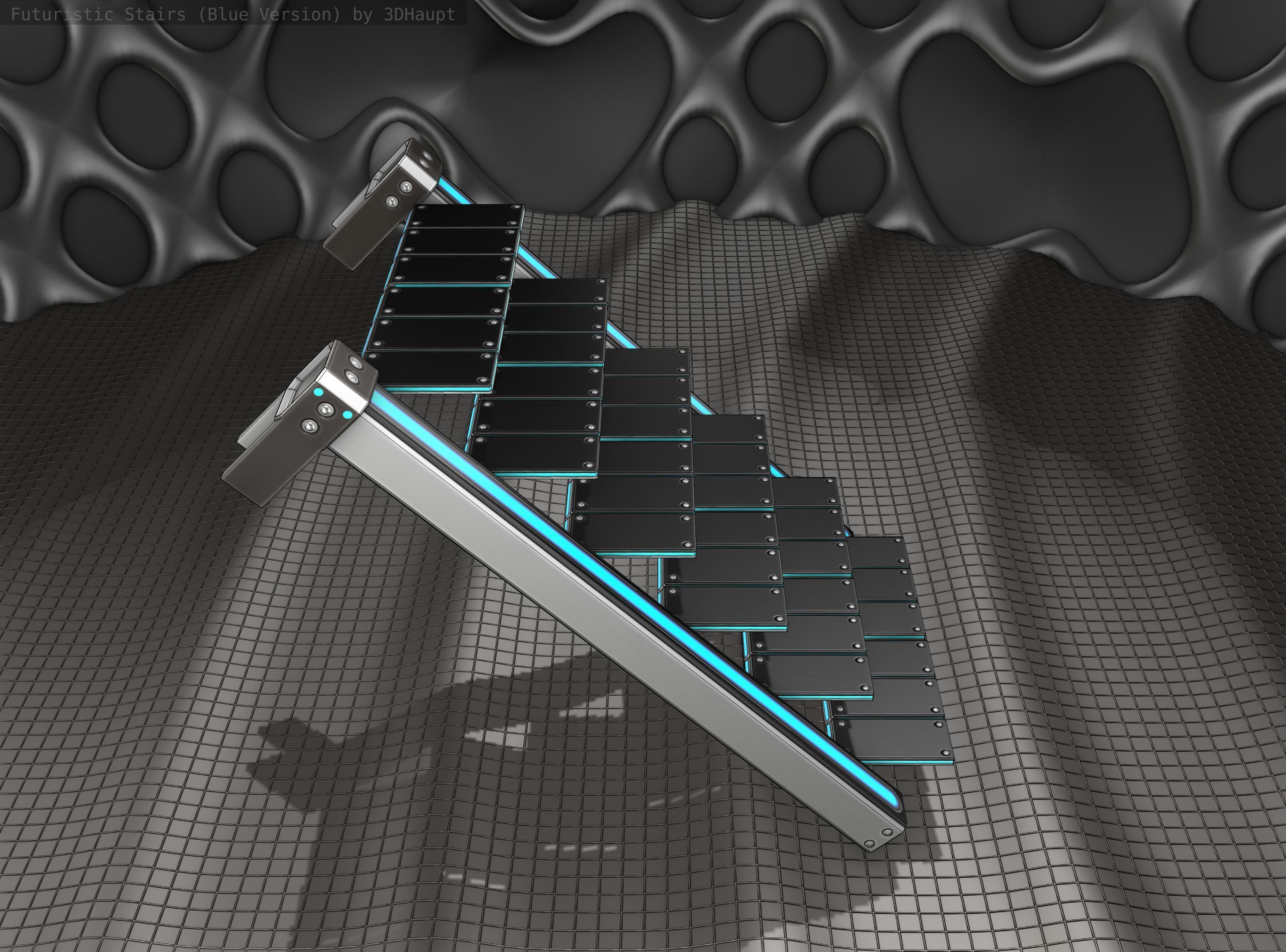Sci-Fi Stairs - 14 - Silver Blue Neon Light Version Low-poly 3D model_6