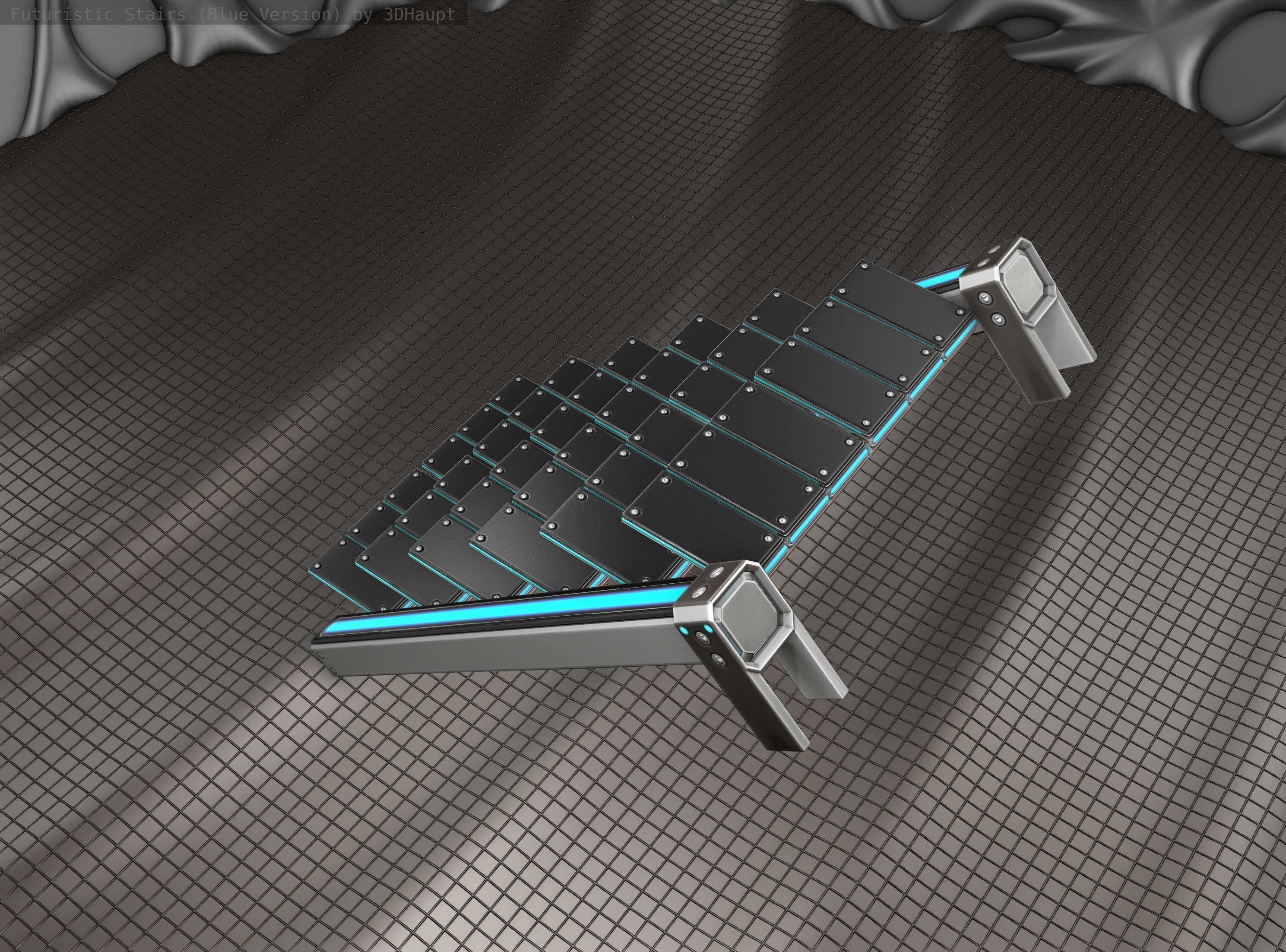 Sci-Fi Stairs - 14 - Silver Blue Neon Light Version Low-poly 3D model_18