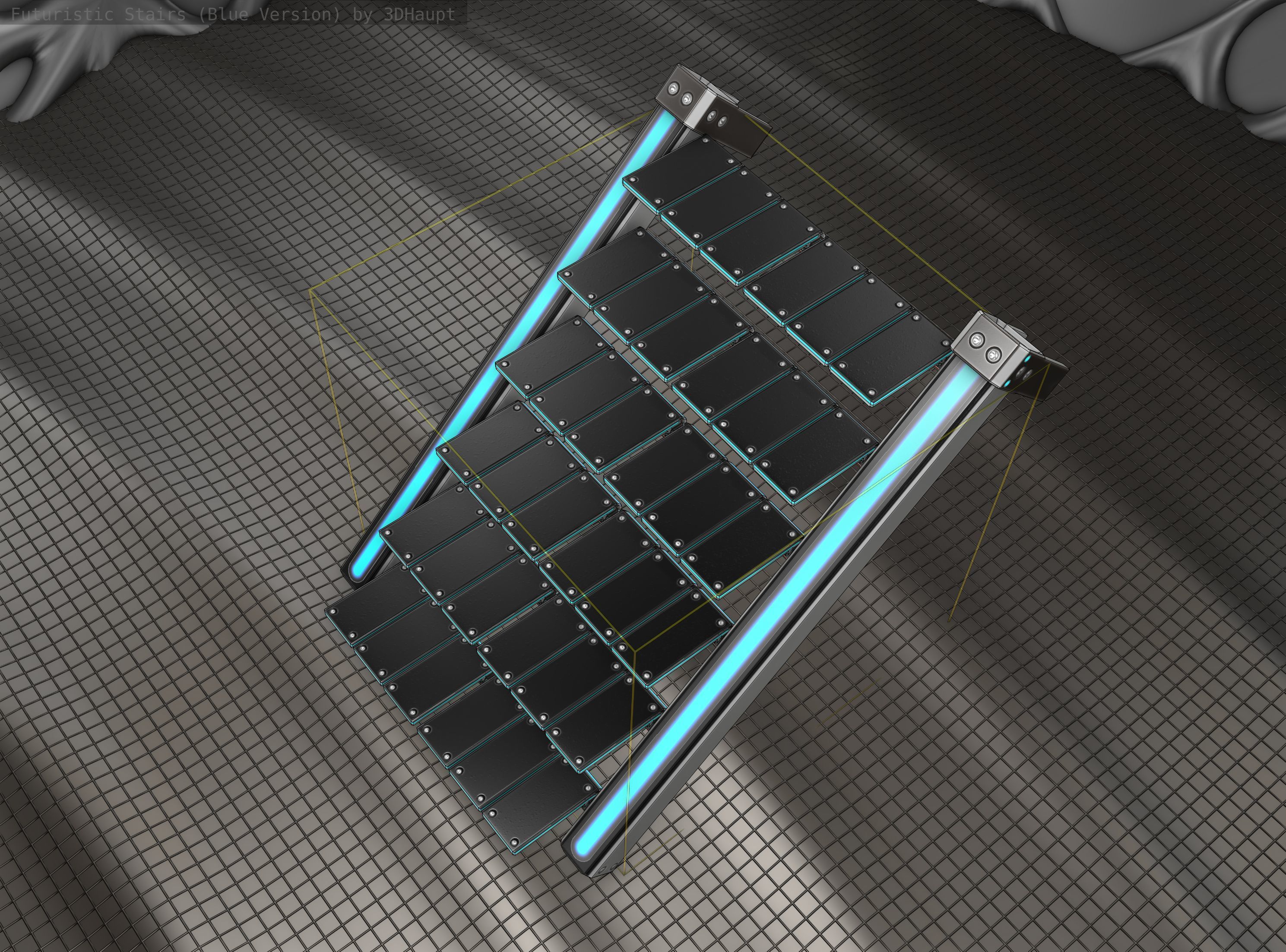 Sci-Fi Stairs - 14 - Silver Blue Neon Light Version Low-poly 3D model_17