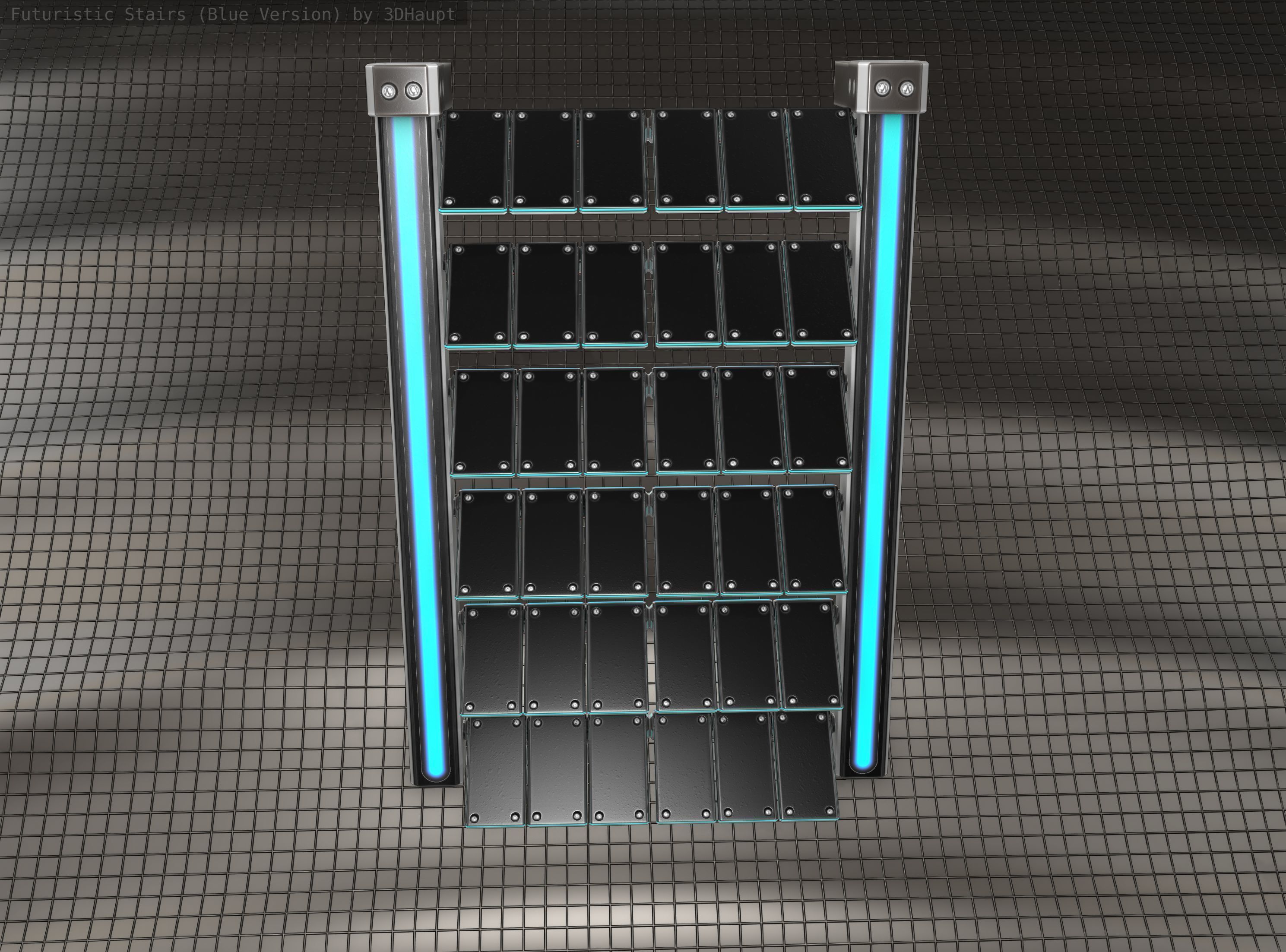 Sci-Fi Stairs - 14 - Silver Blue Neon Light Version Low-poly 3D model_16