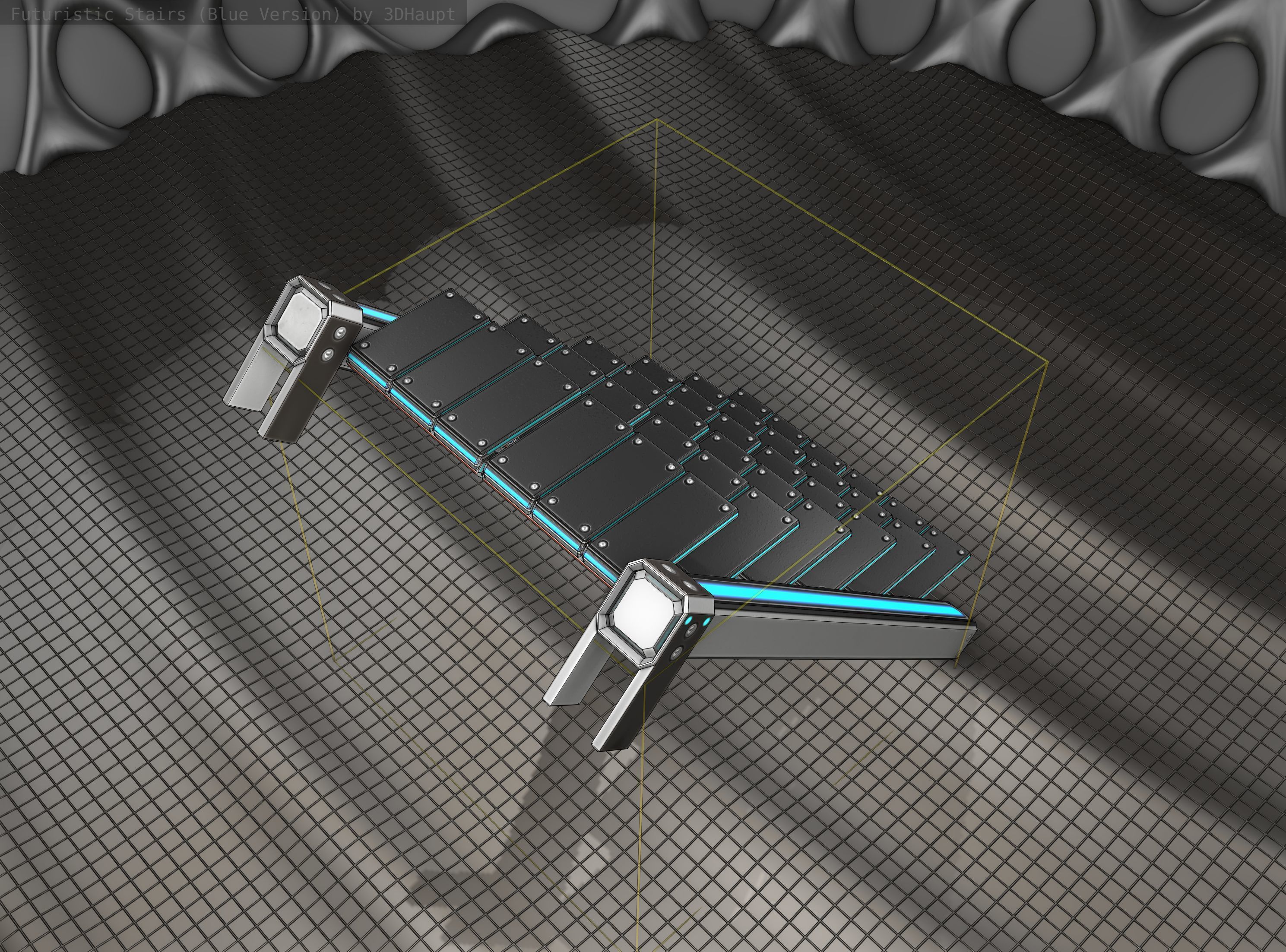 Sci-Fi Stairs - 14 - Silver Blue Neon Light Version Low-poly 3D model_19