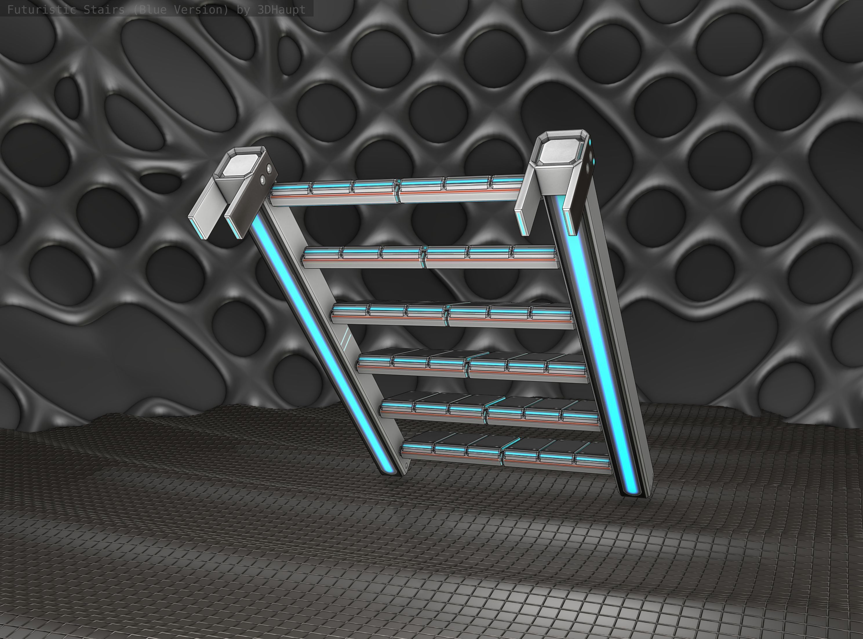 Sci-Fi Stairs - 14 - Silver Blue Neon Light Version Low-poly 3D model_12