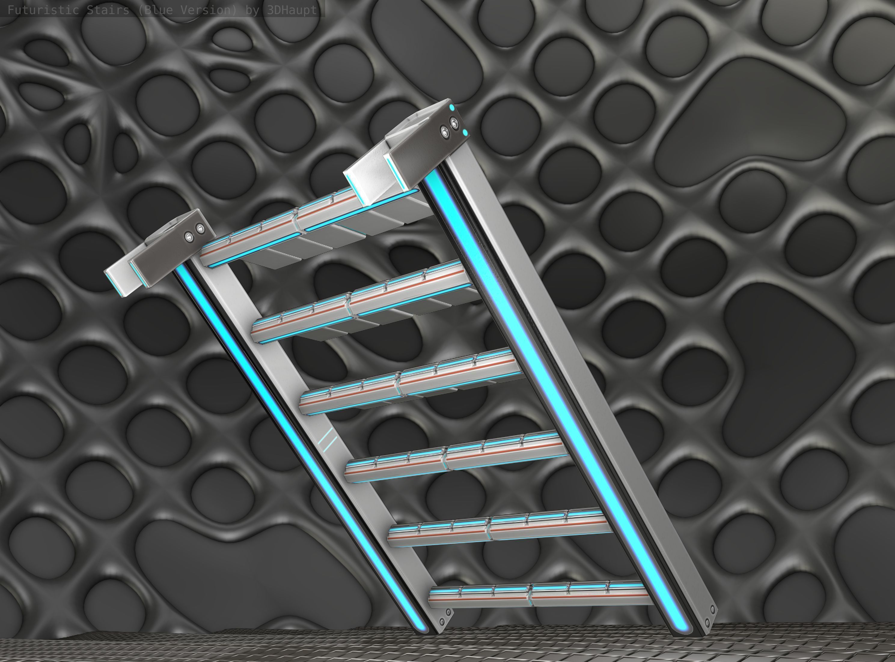 Sci-Fi Stairs - 14 - Silver Blue Neon Light Version Low-poly 3D model_22