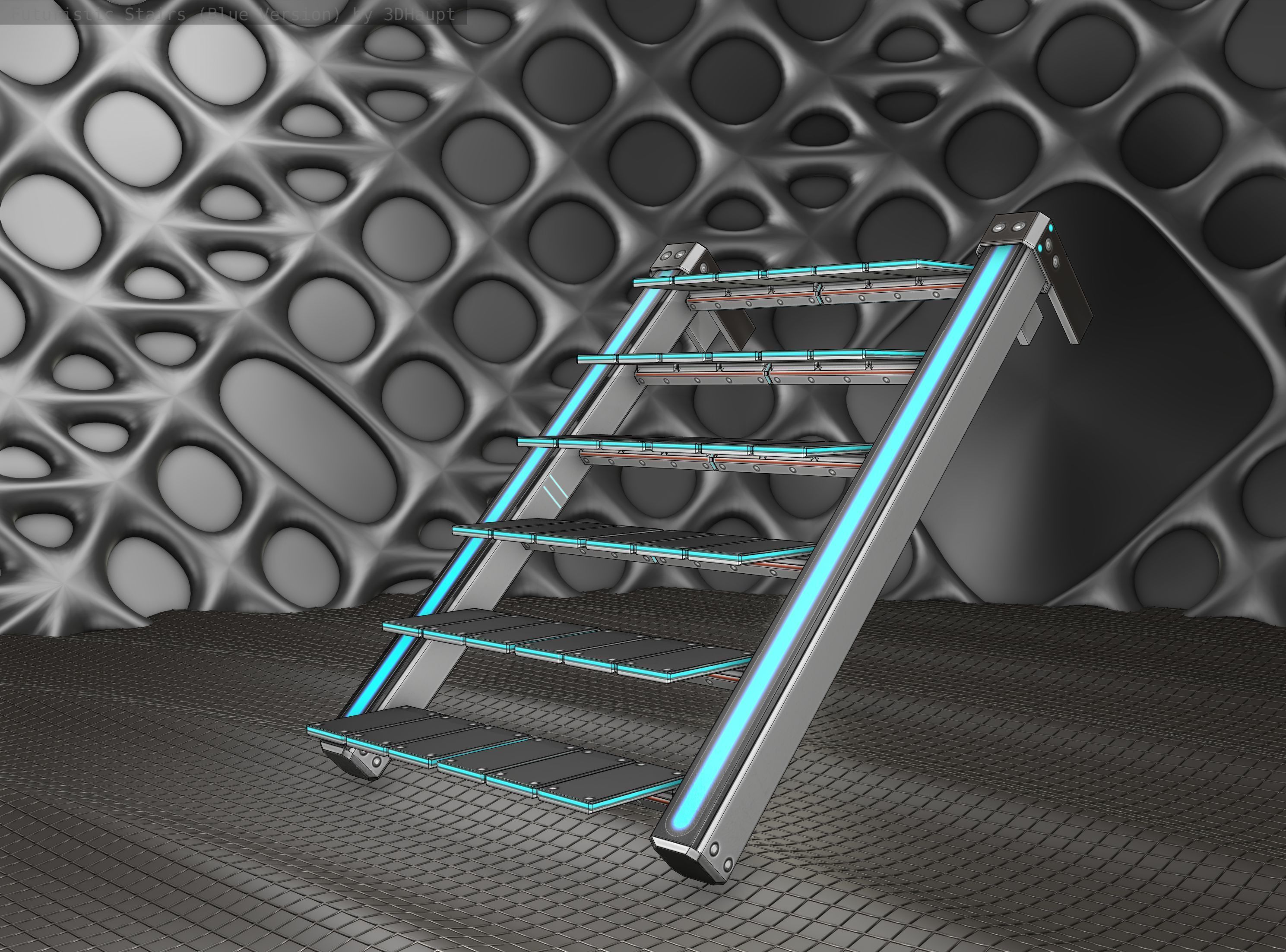 Sci-Fi Stairs - 14 - Silver Blue Neon Light Version Low-poly 3D model_10