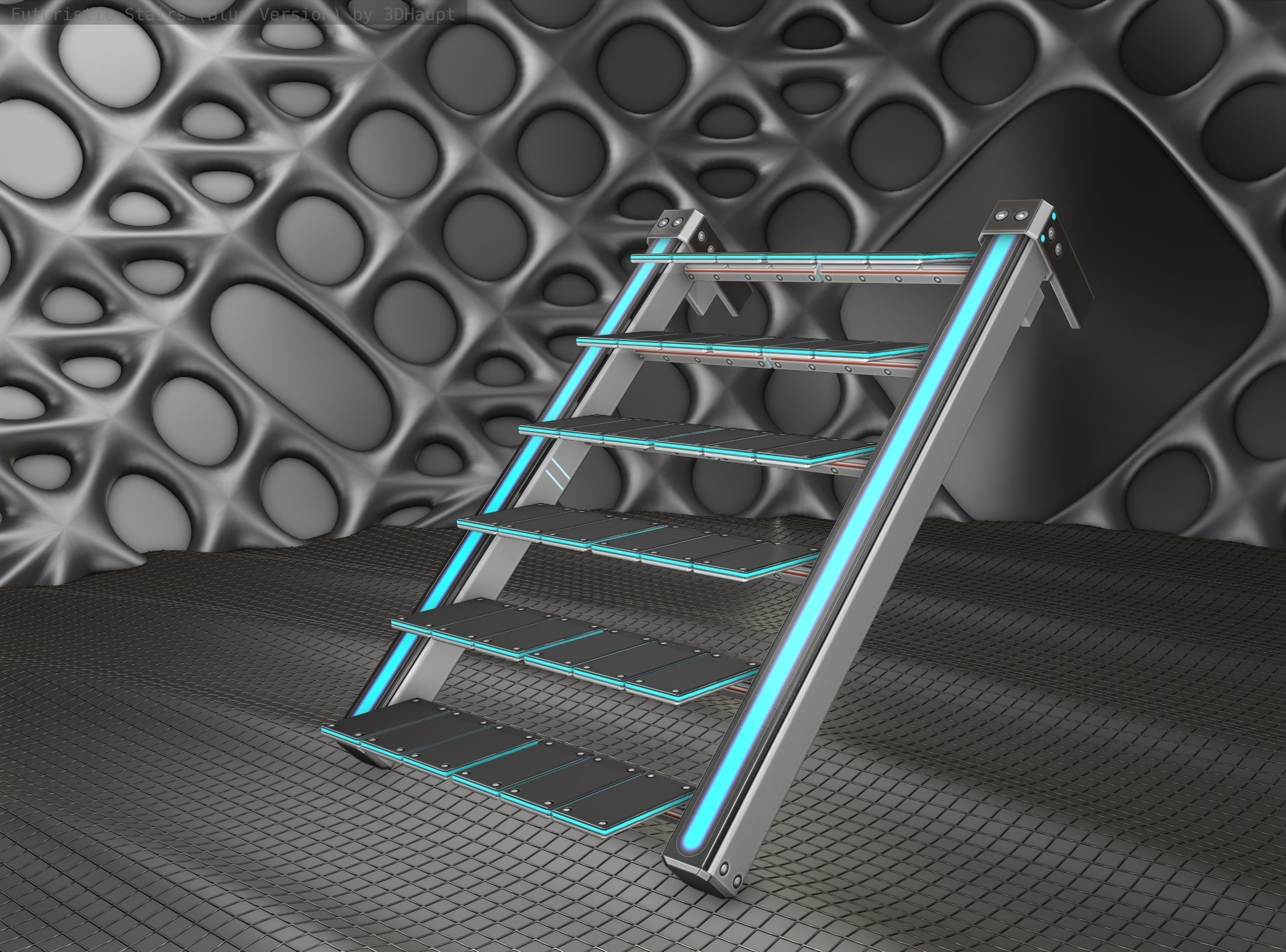 Sci-Fi Stairs - 14 - Silver Blue Neon Light Version Low-poly 3D model_24