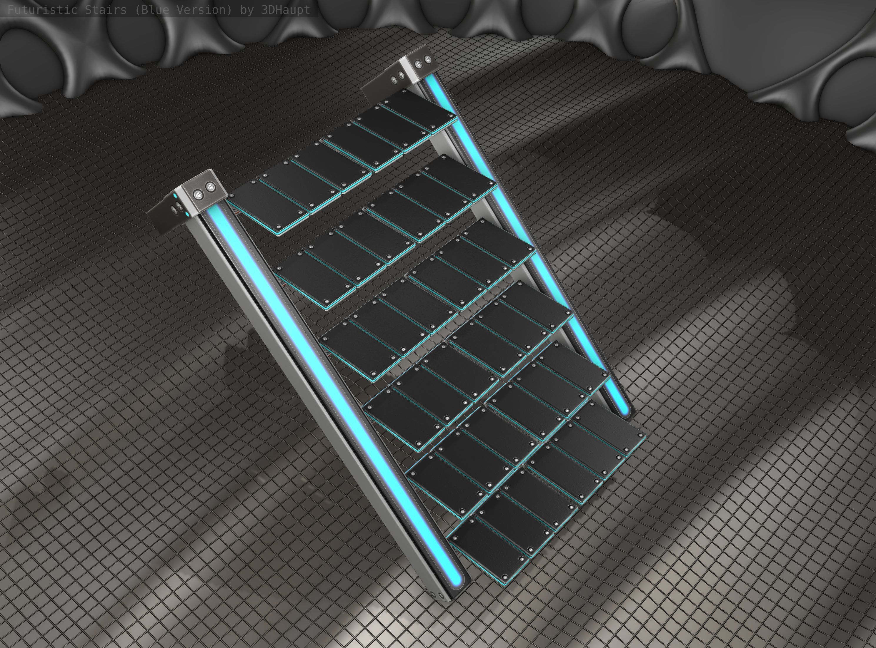 Sci-Fi Stairs - 14 - Silver Blue Neon Light Version Low-poly 3D model_20