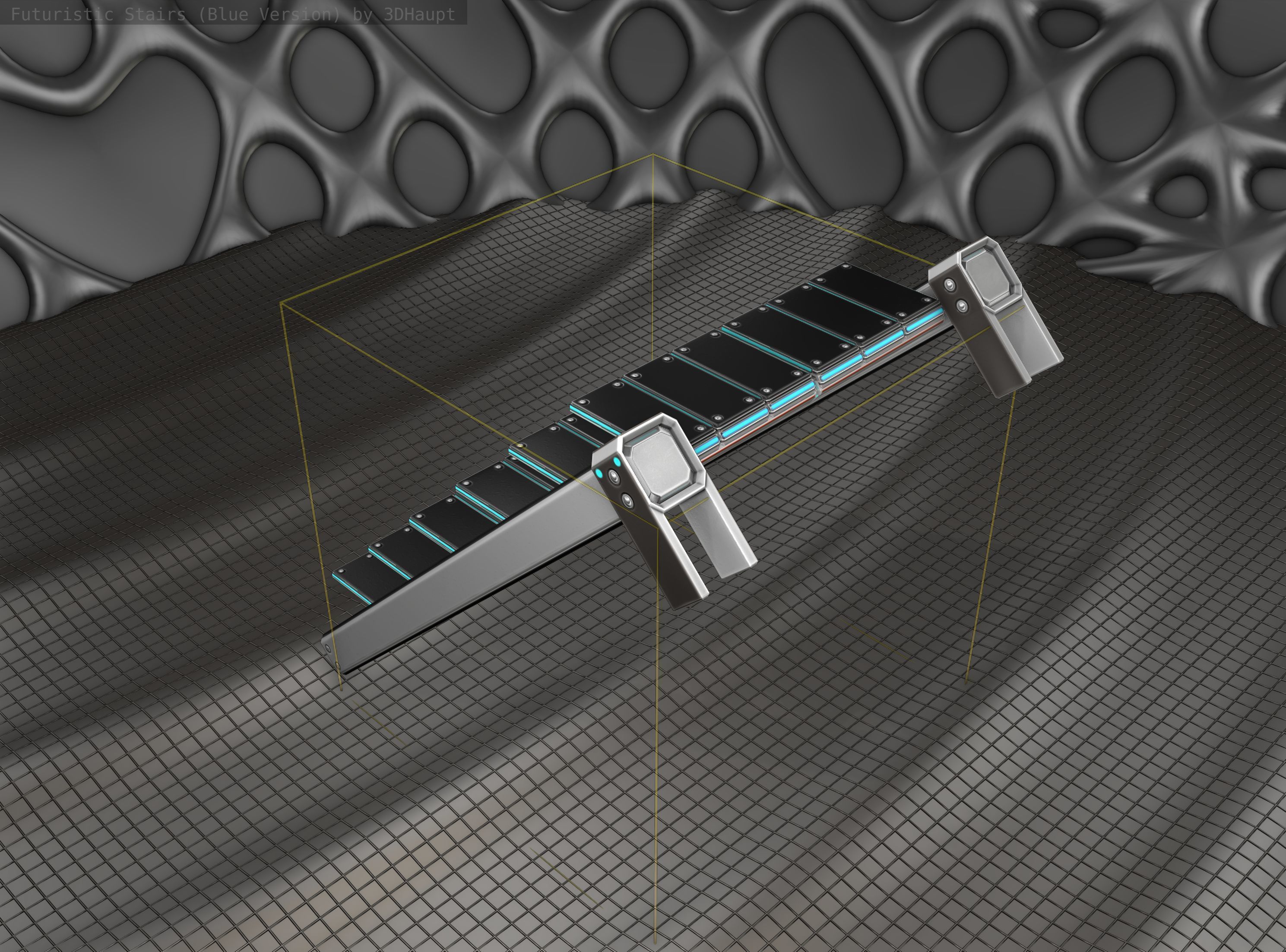 Sci-Fi Stairs - 14 - Silver Blue Neon Light Version Low-poly 3D model_3