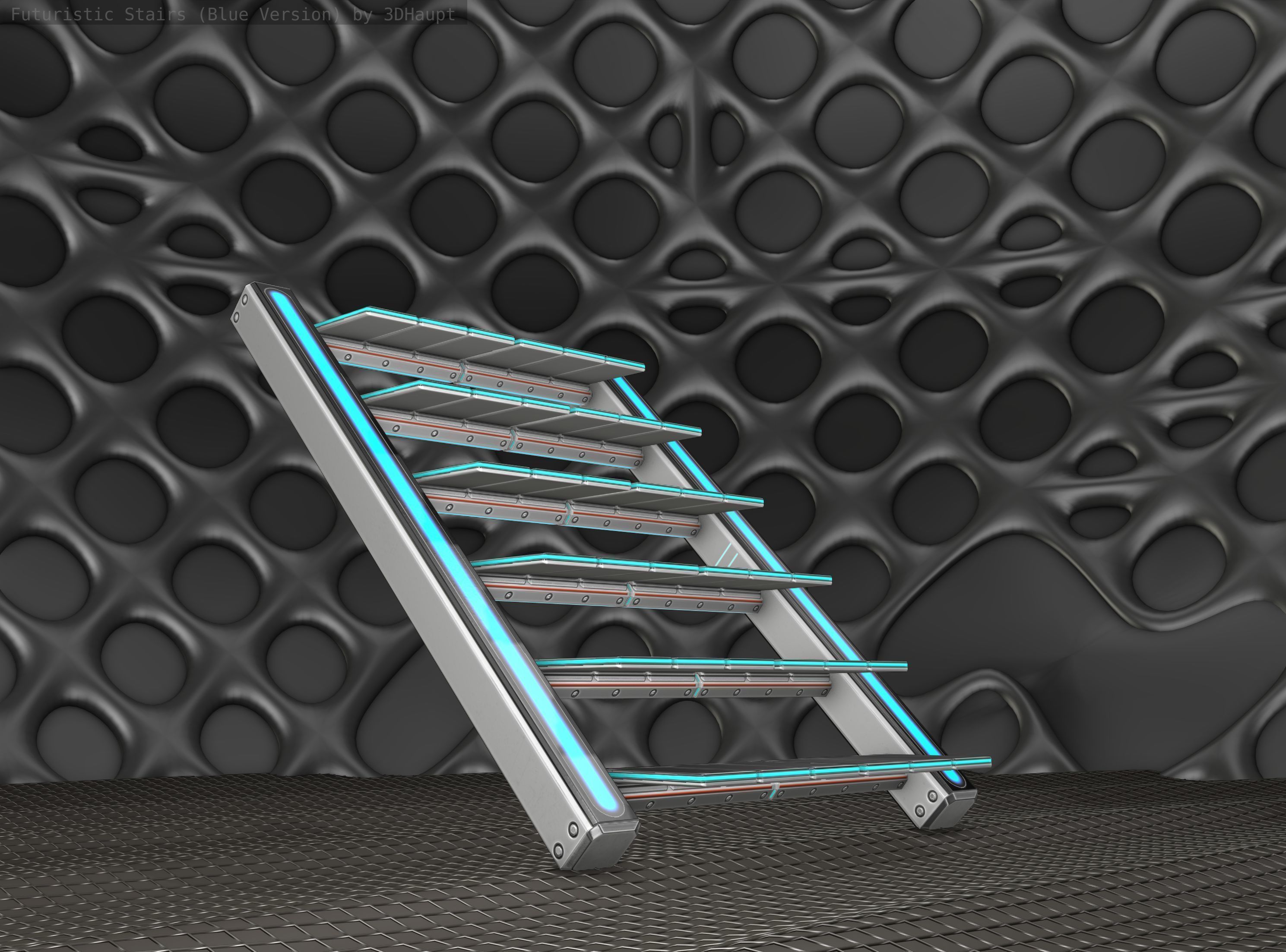 Sci-Fi Stairs - 15 - Silver Blue Neon Light Version Low-poly 3D model_23