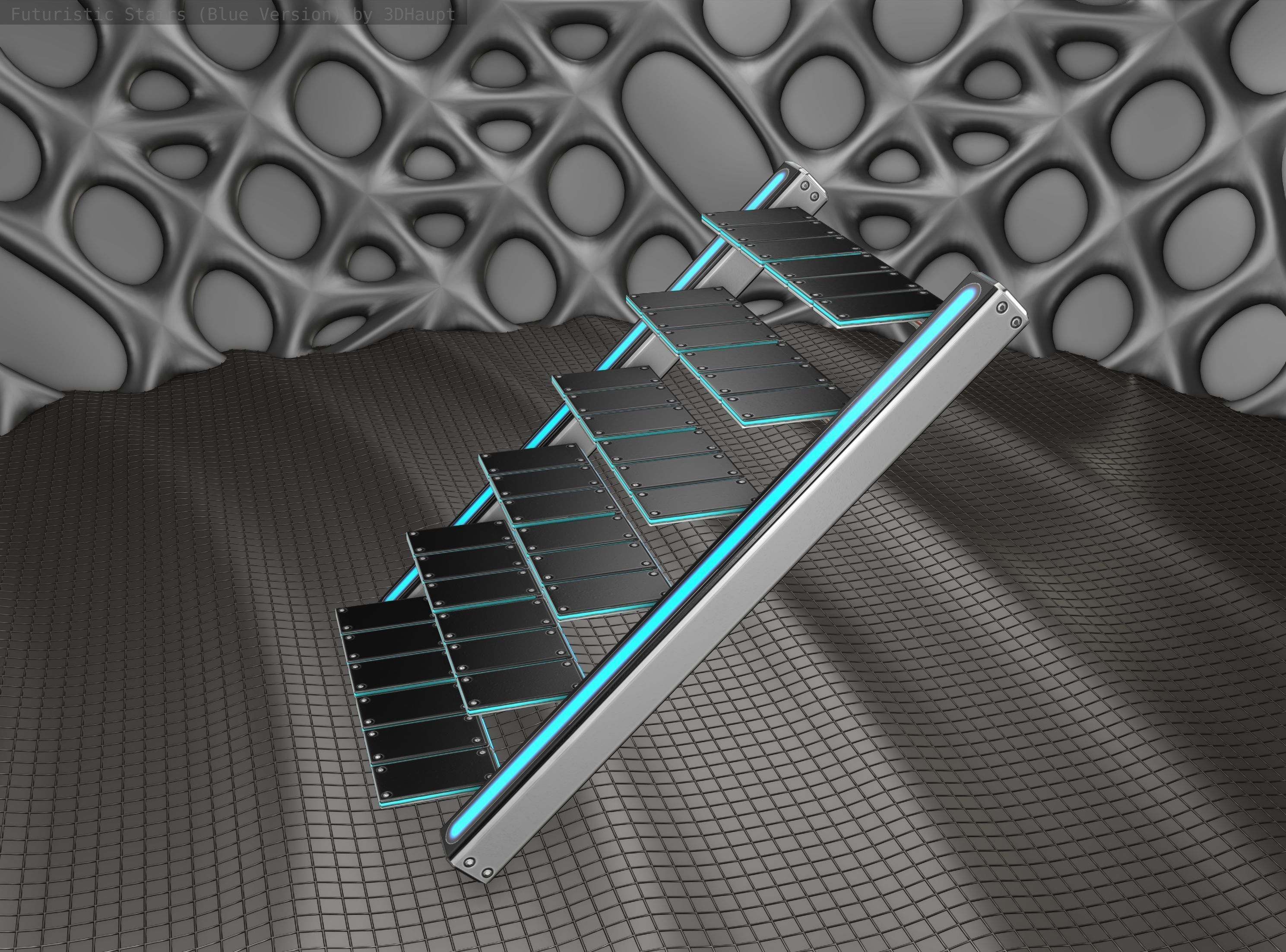 Sci-Fi Stairs - 15 - Silver Blue Neon Light Version Low-poly 3D model_25