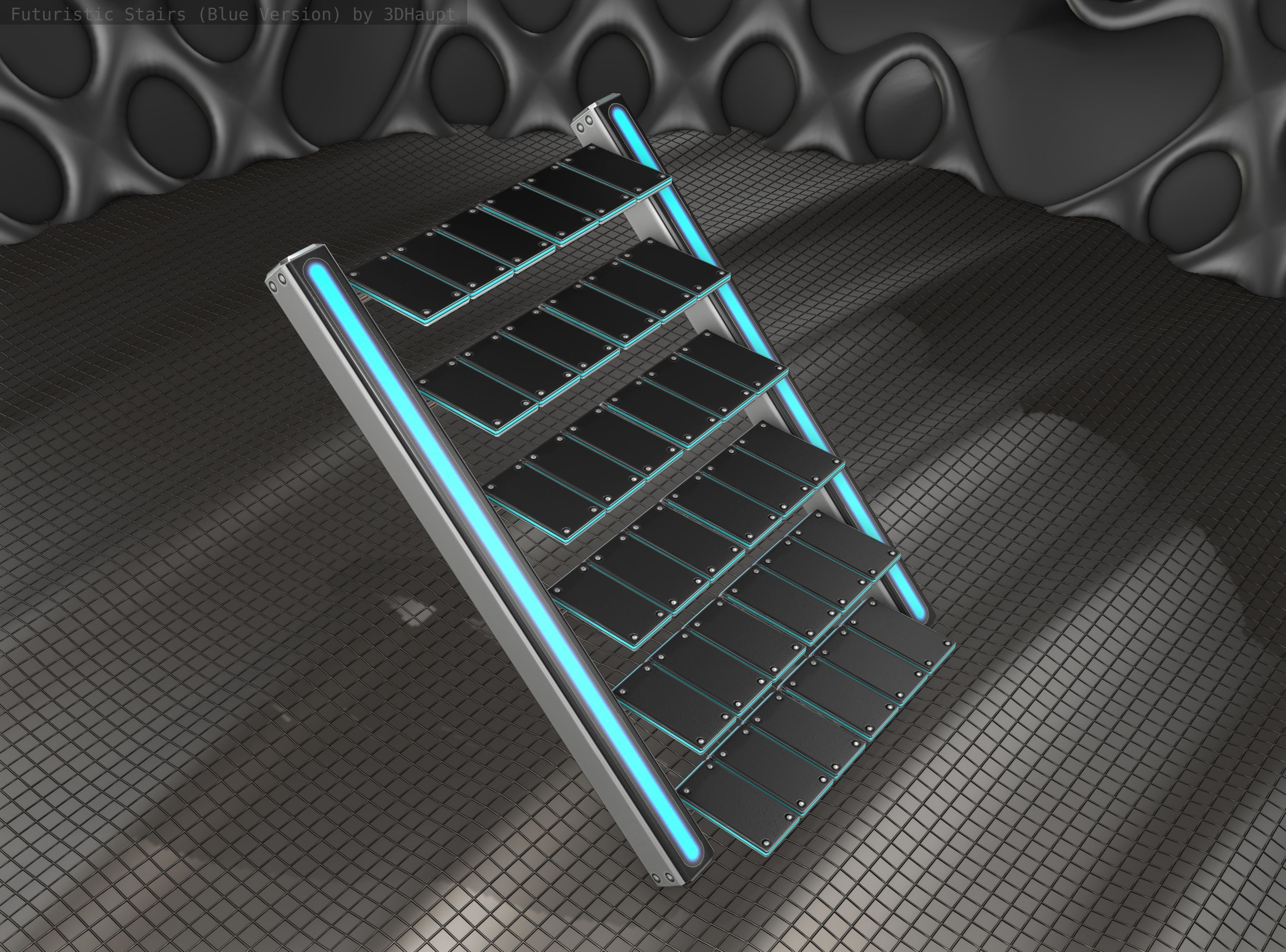 Sci-Fi Stairs - 15 - Silver Blue Neon Light Version Low-poly 3D model_21