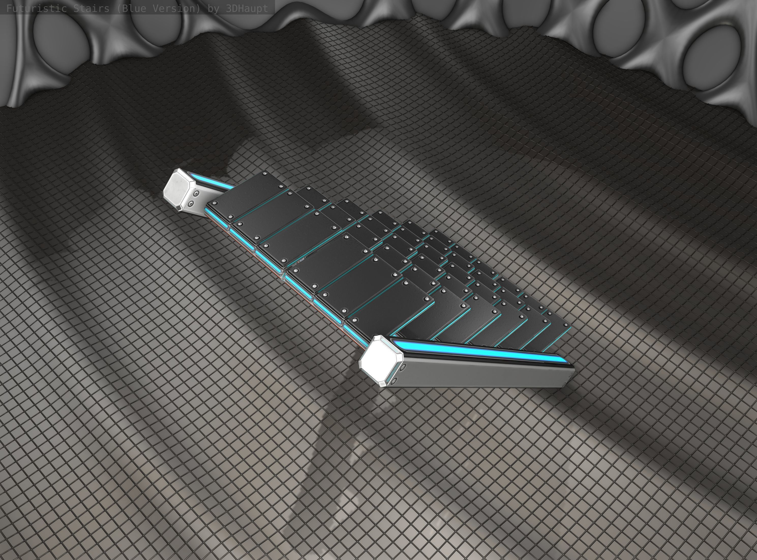 Sci-Fi Stairs - 15 - Silver Blue Neon Light Version Low-poly 3D model_19