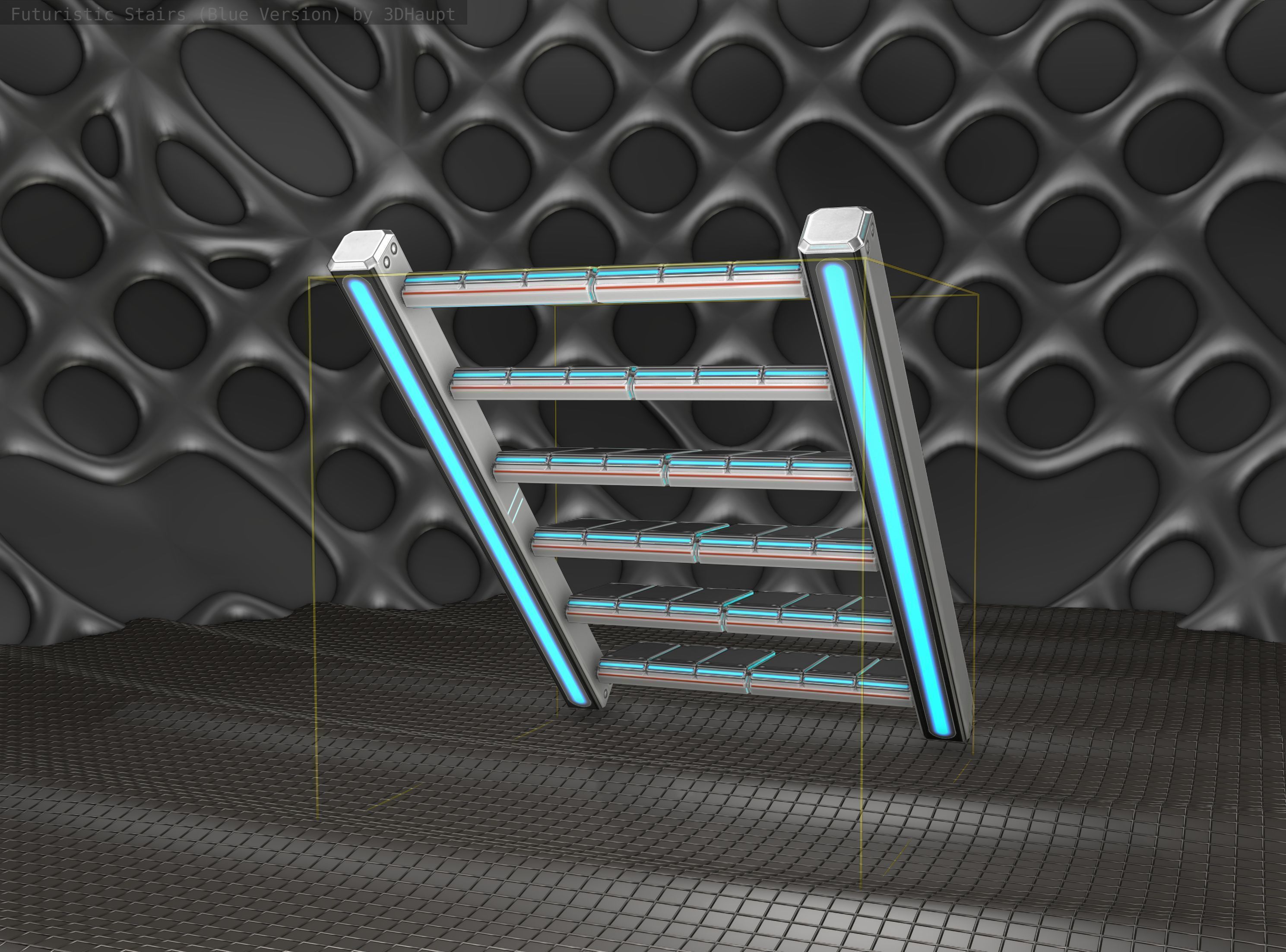 Sci-Fi Stairs - 15 - Silver Blue Neon Light Version Low-poly 3D model_12